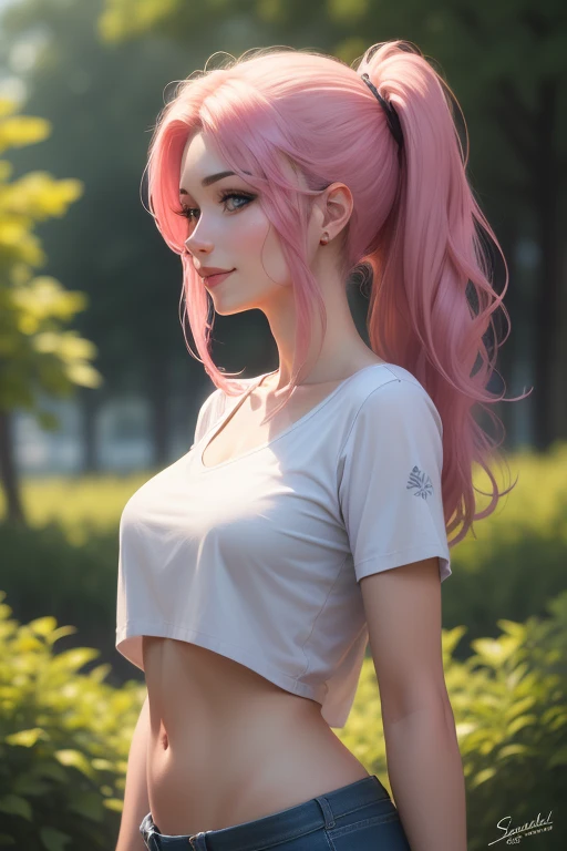 beautiful detailed eyes, beautiful detailed lips, extremely detailed eyes and face, longeyelashes, 1girl, Sakura Haruno, pink hair, long hair, green eyes, black sports pants, white sports top, cleavage, sexy, sports shoes, in a gym, (best quality,4k,8k,highres,masterpiece:1.2),ultra-detailed,(realistic,photorealistic,photo-realistic:1.37), vibrant colors, natural lighting, intricate details