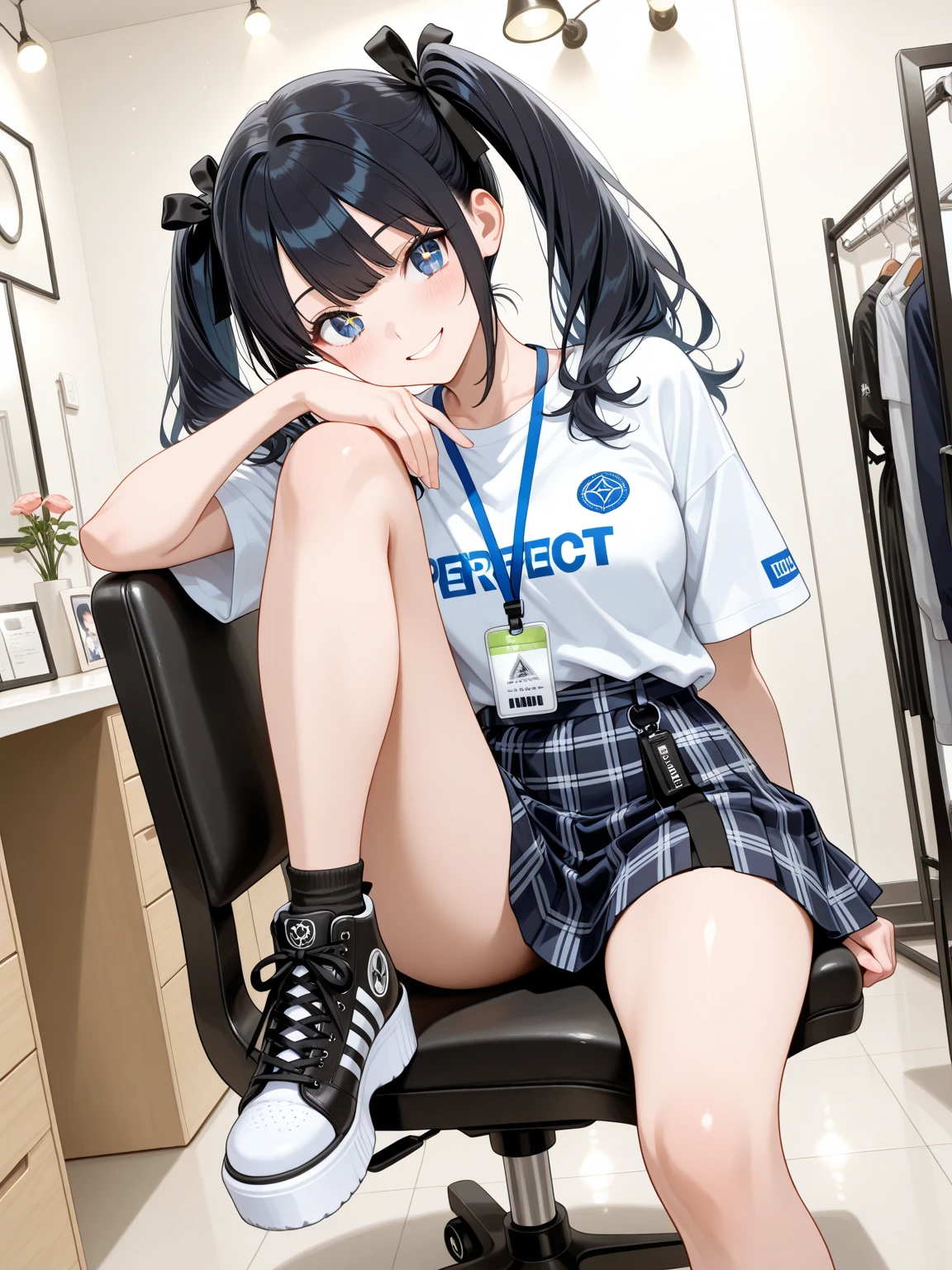 Top Quality:1.0), (Ultra High Definition:1.0), Anime Beautiful Girl, Long Hair, Brown Eyes, Sitting in Front Computer Playing Games, Esports Room Background, (ulzzang-6500-v1.1:0.8), (Photorealistic: 1.4), Cinema Light, Depth of Field,Beautiful Face, (PureErosFace_V1:0.3), Very delicate and beautiful, highly detailed,CG ,Unity,8k wallpaper, amazing, fine details, masterpiece,best quality, best quality, 1girl, beautiful detailed girl, highly detailed eyes and face, beautiful detailed eyes,(small hips:1.3), (small breasts:0.3),(((shirt with collar)))、((skirt))、lab coat, see here with a slight smile
