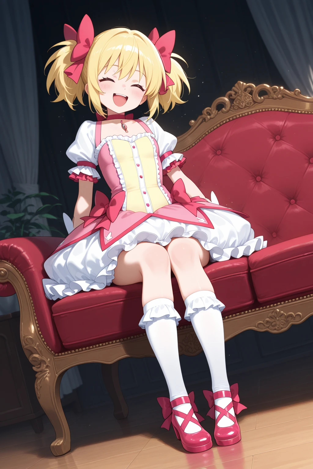 best qualtiy，超高分辨率，1girl，jk，maribel hearn，Hats，purple dress，short detailed hair，blone hair，Golden eyes，sportrait，A detailed face，looking at viewert，ssmile，