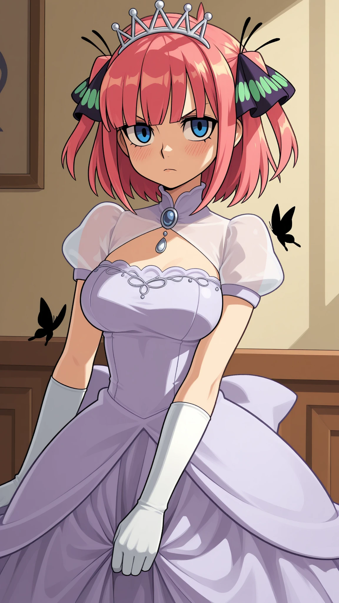 (masterpiece,best quality,CG,wallpaper,HDR,high quality,high-definition),(an extremely delicate and beautiful),(highly detailed eyes,extremely delicate and beautiful face),incredibly detailed,Perfect female body,elegant,noble,1 girl,(full body:1.4),large breasts,(white leather high heel thigh boots,white elbow gloves:1.4),garter straps, skirt,white thighhighs,(white background:1.3),/./././,no makeup,serious,expressionless,emilia (re:zero), bangs, hair ornament, purple eyes, flower, hair flower, ribbon, hair ribbon, x hair ornament, breasts, open mouth, medium breasts, purple ribbon, cleavage, white flower, smile, braid, detached sleeves, petals, very long hair, dress, grey hair, crown braid, pointy ears, wide sleeves, frills, white hair, bare shoulders, skirt, blunt bangs, pleated skirt, white background,