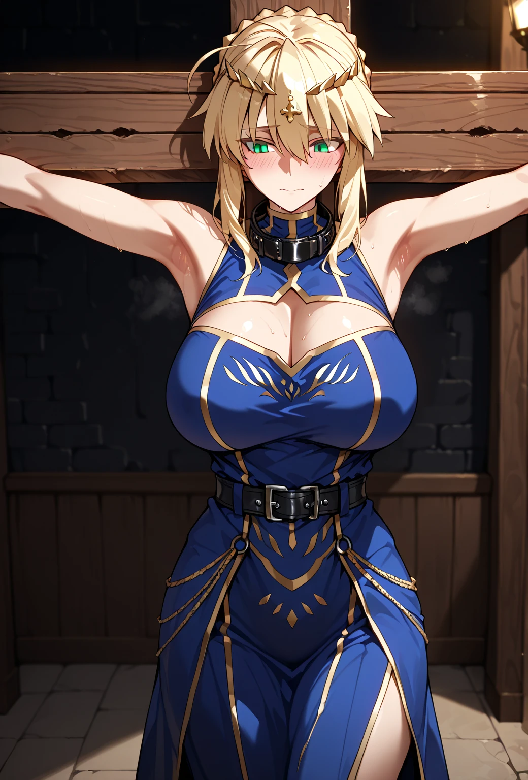 (best quality:1.3), artoria Pendragon, busty, smile, sexy, Curvy body, (ruins), ((sexy dress)), (pov american plan)