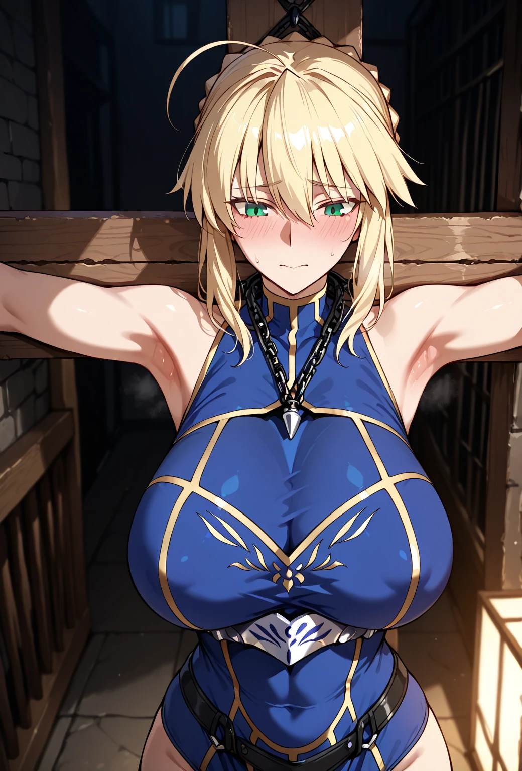nsfw,1 girl,loli,petite,gigantic breasts,cone breasts,underboob,pointy breasts,nipples pointing up,cleavage,thin waist,short hair,blush,embarrassed,surprised,wet,see through,clothes lift,jeanne d'arc (fate),blonde hair, jeanne d'arc (ruler) (fate), blue eyes,see through white armored dress, headpiece,takeuchi takash,itongue licking,kneeling,open mouth,??????????,from above,????,torn clothes