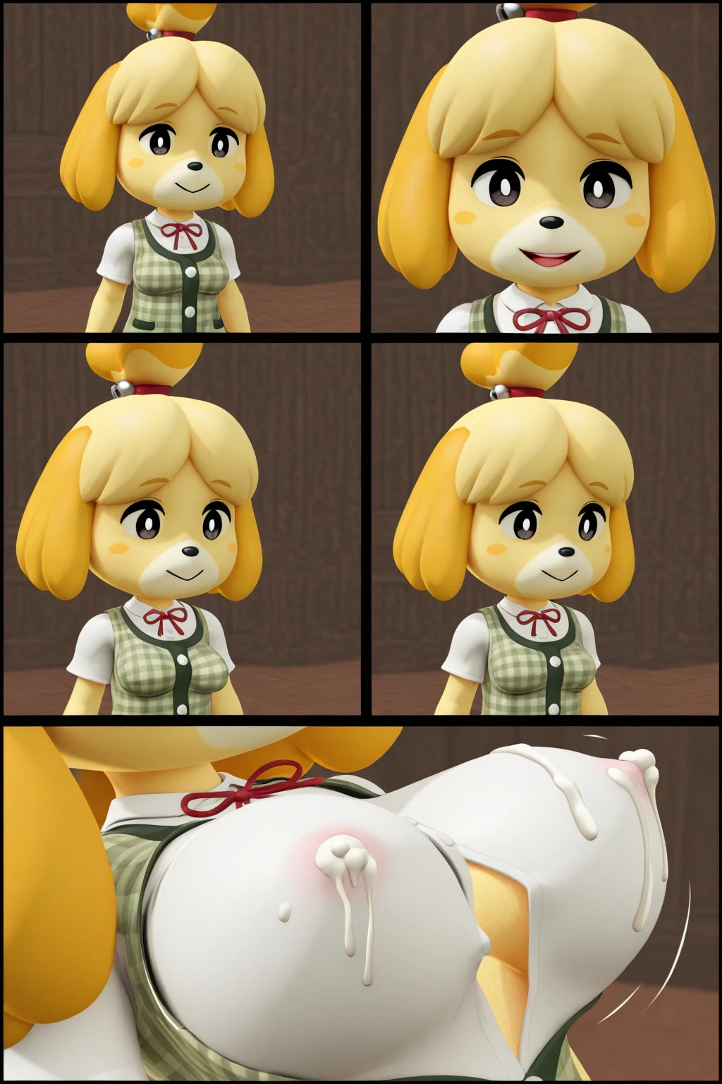 NSFW, Masterpiece 1.4 Top Image Wallpaper 4K Breed Furry Isabelle from Animal Crossing Rendering In A dark bondage dungeon with cameras (bondage equipment in the wall of the dungeon), with a shy face, Ultra Detailed Shadows Showing Her Ultra Realistic gaping ass. 