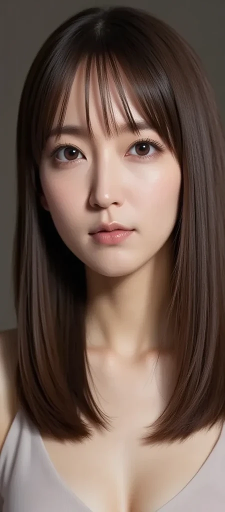 A young Japanese girl, beautiful detailed eyes, beautiful detailed lips, extremely detailed face, long eyelashes, cute expression, F cup breasts, quiet atmosphere, cinema lighting, masterpiece, 8K, hyper-detailed, photorealistic, professional, vivid colors, physically-based rendering