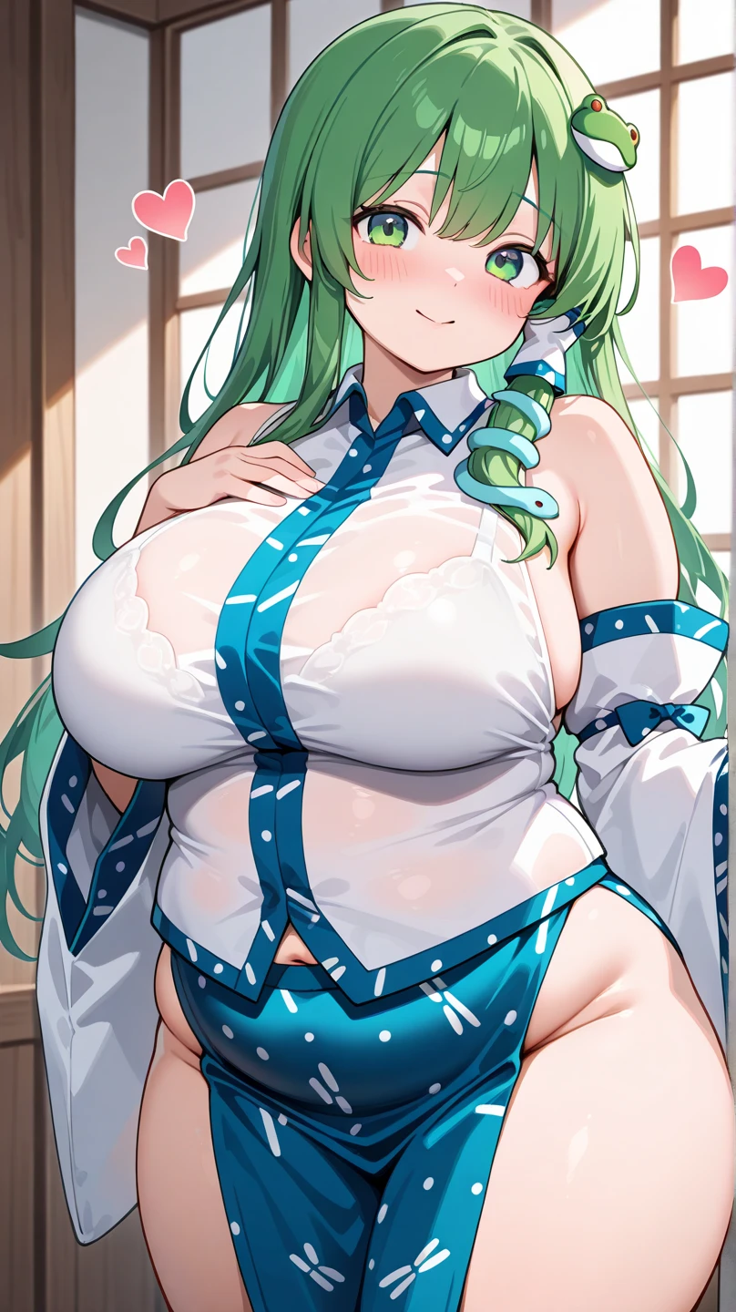 ((A Pretty girl wearing the random colored China dress)), short sleeves, ((top-quality, master piece, ultra-definition, high resolution)), anime girl, ((ultra-detailed illust:1.2)), only one person, bangs, hair between eye, green colored hair, beautiful hair, random colored eyes, Shiny eyes, highlight in the eyes, ((detailed eyes:1.2)), ((super gigantic breasts:1.3)), ((bouncing breasts:1.3)), motion blur, ((Give the breasts a blur effect:1.3)), huge tits, Soft breasts, cleavage of the breast, show breasts, ((erected nipples)), shiny thighs, big smile, blushing, opened mouth, in the Chinese restaurant, cowboy shot, no headdress