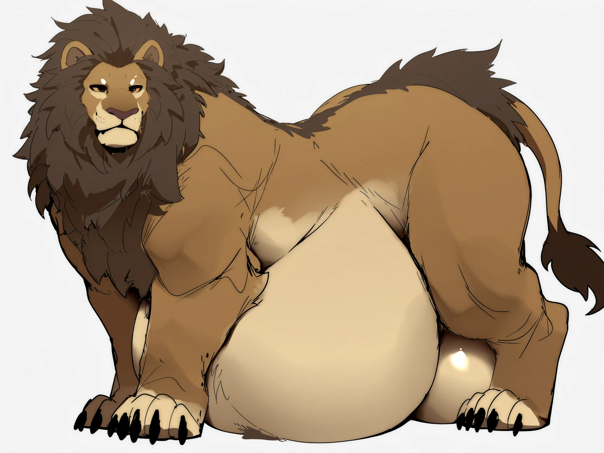 Lion,  Male, muscle, intestinal muscle, big belly, large, Male mature, old. front view‚ fundoshi ‚ bulge crotch ‚ A fundoshi bulge in crotch ‚ huge crotch ‚ big balls