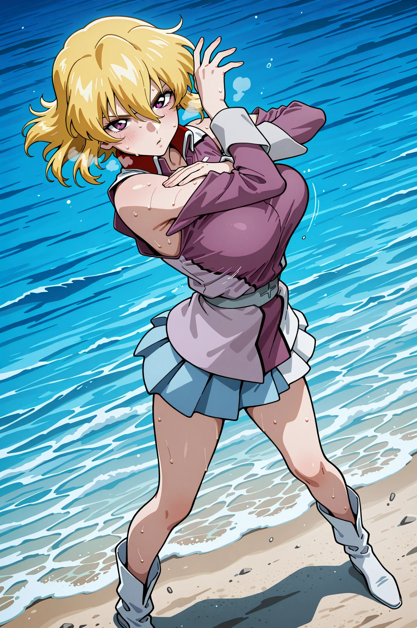score_9, score_8_up, score_7_up, score_6_up, score_5_up, score_4_up, BREAK, source_anime, ytemari, 1girl, blonde hair, quad tails, blue eyes, fishnets, purple garment, sash, solo, simple background, anime screencap, anime coloring, cloth gagged, underwater background, shibari, hands behind back, eyes closed, show full body, underwater background, coral reef, face turning blue from oxygen depravation, looking above, tied up with tape and rope, ball and chain on one leg, legs bound, wrists bound, white cloth gag, subject off center to the left, legs and ankles tied up, white cloth blindfold, white cloth gag, white cloth blindfold, angry and panic expression