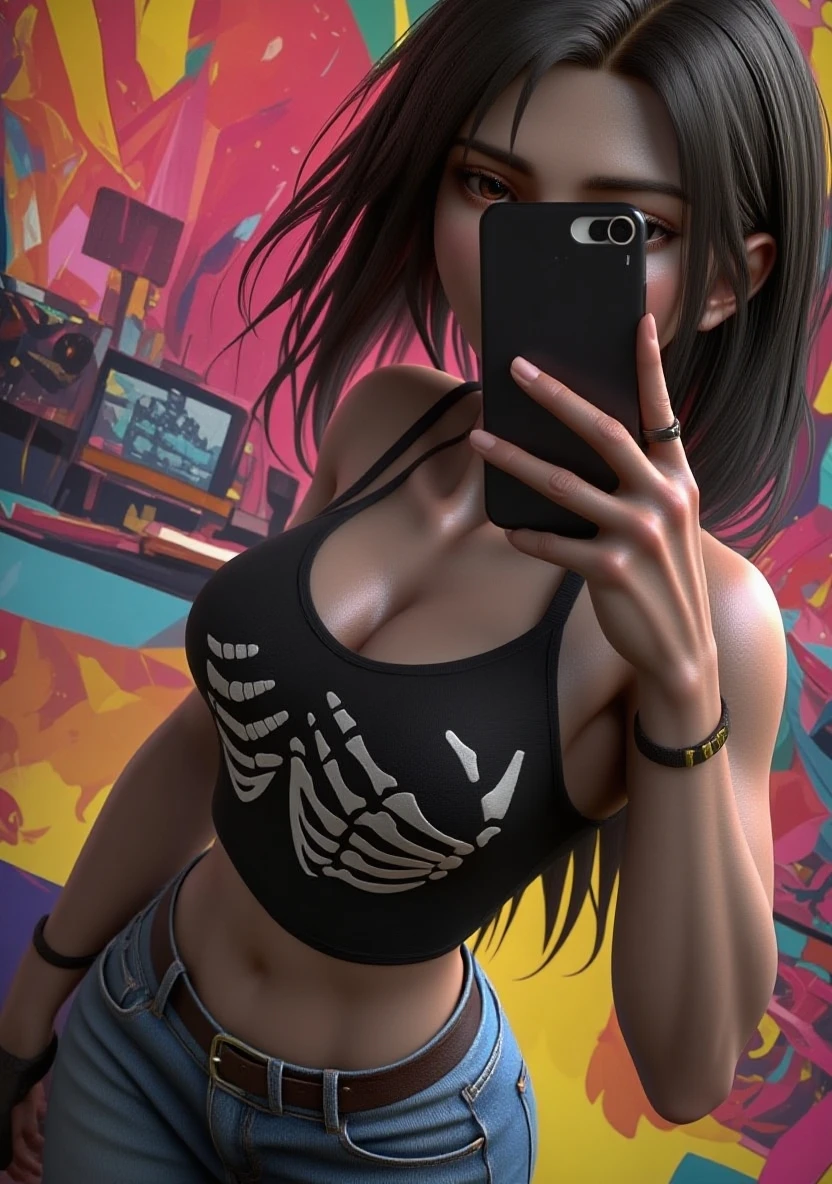 Dark hair, dark eyes, black cothes