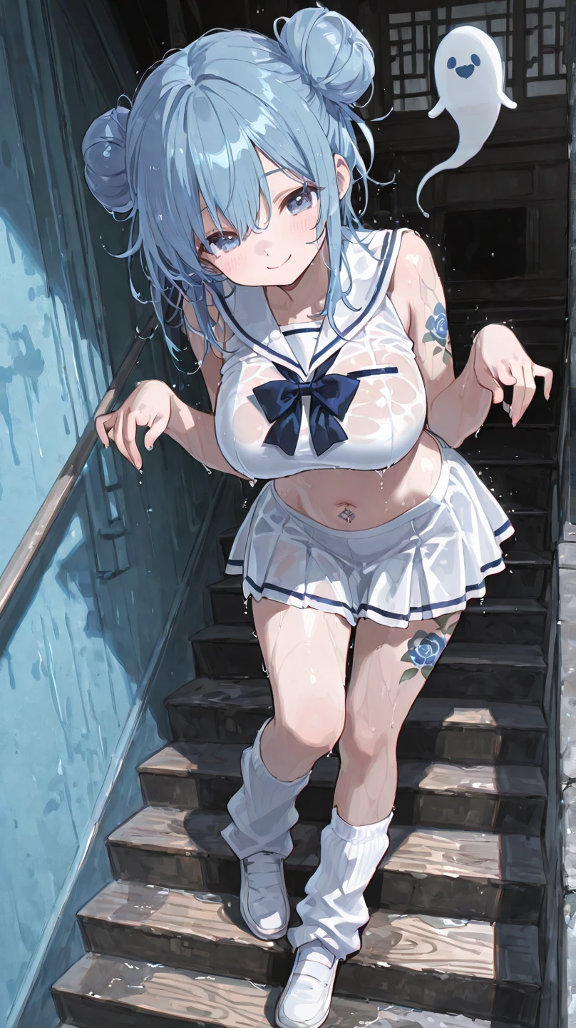 One Naked Girl、Wearing a sailor uniform、Walking along the street in the morning、Light blue hair、blue eyes、Large breasts、Nipples、Pussy、Expressionless and dead-eyed、Desperate look、Are crying、Looking down、Being tied up with hands behind back、Condensed milk is poured over the body、Condensed milk on your hair、condensed milk on the face、Daytime view