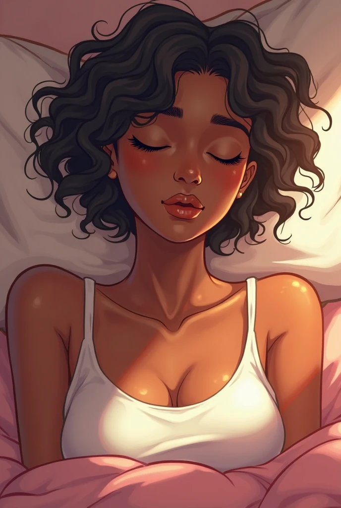 Sexy african girl on the bed , holding realistic breasts