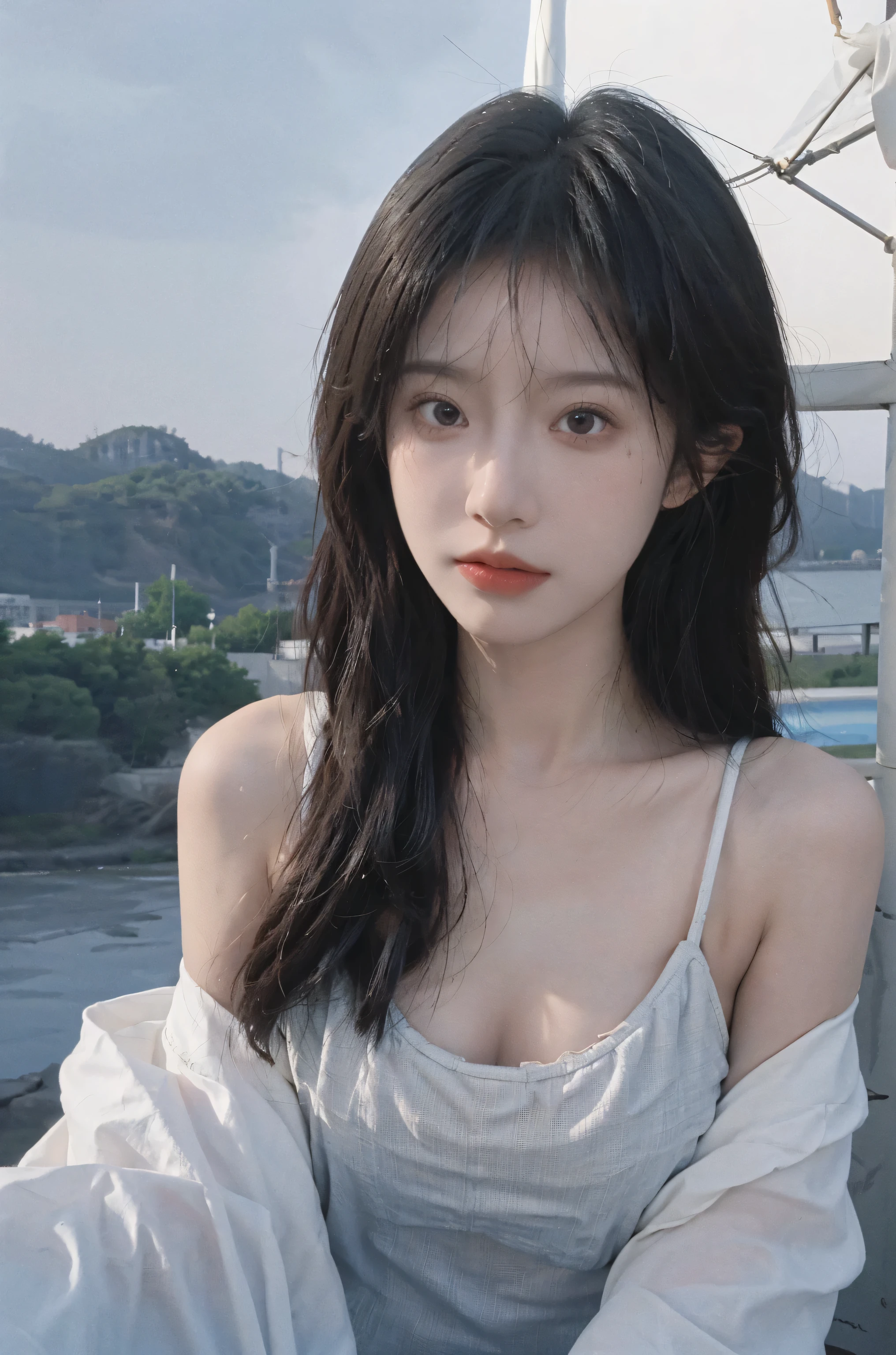Portrait photography,1 girl,Snow Scene,Snowing background,Thickened cup strapless outer expansion underwear for women with small chest, gathered, non-slip and large, 6cm front buckle, wrapped chest, flat chest, tube top ,(whole body:1.4),Lipstick,(Big Breasts:1.6),Headband,serene,calm,(Realistic and detailed eyes,Natural skin texture,Realistic facial details),