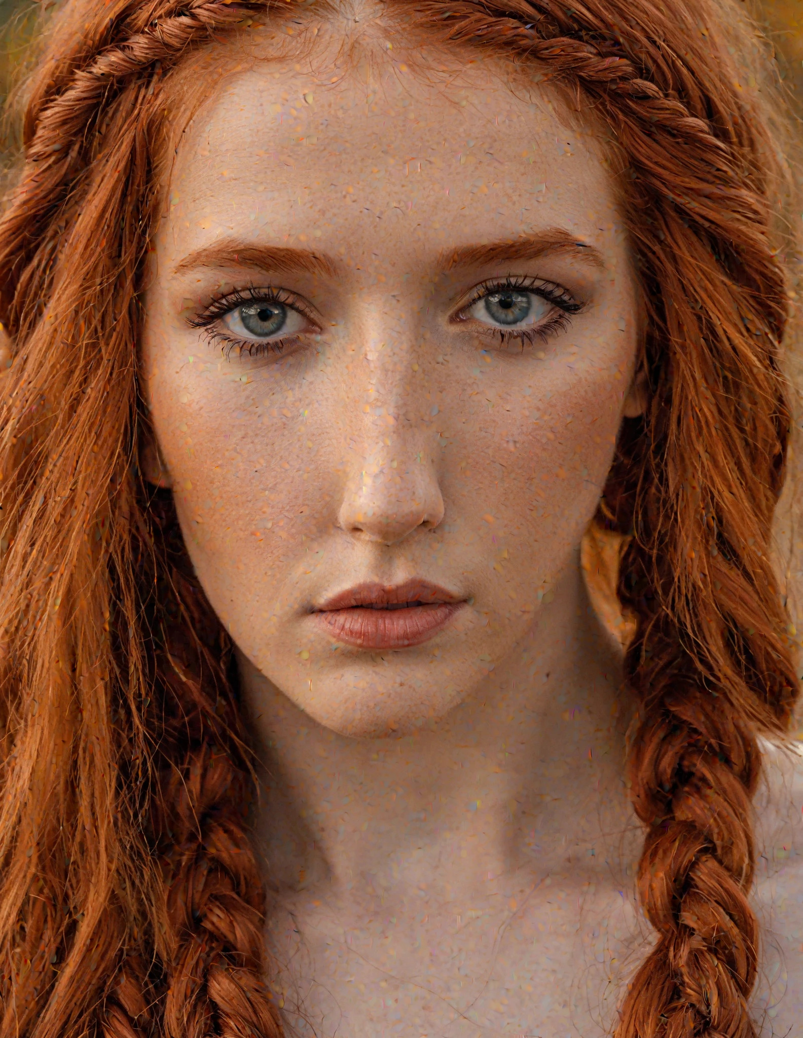 hyper photorealistic, ethereal beauty a cute peasant woman, sleeveless, face identical to christina hendricks, small European village, (42 years), youthful, soft contoured, sweet sweet soft gentle smile, (detailed face and eyeull body portrait,  (extremely sexy), Masterpiece, pleasure, massive breasts, Full figured woman, full body, expression enjoyment, idyllic aura, medieval environment, cinematic lighting, reddish smooth hair, slick-back, fine facial traits, fleshy-slim physique, (depth of field), ultra detailed, cinematic, surrounded by goblins, 