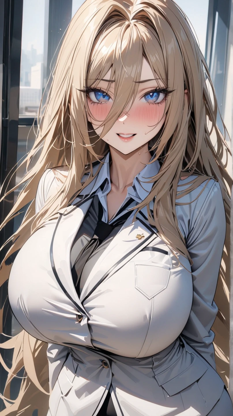 masterpiece ,best quality,ultra-detailed,high resolution,beautiful face,smile,beautiful detailed eyes,faint lips,long hair, cleavage, navel, slim legs, blonde hair, skirt, Kitagawa marin, school uniform, class,detailed background,cutout between underboob,