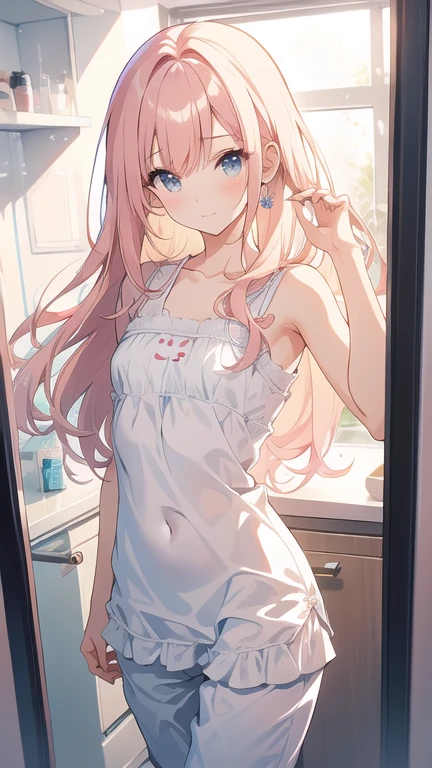 (8K, masterpiece, highest quality, super detailed, professional lighting, perfect anatomy, anime colors), dynamic angle, From the side,
break;
24 year old beauty 1 woman, Japanese, big breasts, (Completely naked:1.5), (floral naked apron:1.5), Naked head, bare arms, barefoot, curve, pale skin, glowing skin, light pink hair, long hair, side lock, (single blade:1.3), straight hair, (embarrassing:1.5), blue eyes, we say, (upward facing eyes),
break;
(wash laundry by hand:1.5), stand, looking to the side,
break;
(hang laundry outside to dry:1.4), (Hanger:1.5), (on the balcony:1.2), sunlight, blue sky, (fence, Second floor), house background, (Hang the laundry out to dry:1.5), (No washing machine), (laundry basket on the ground)