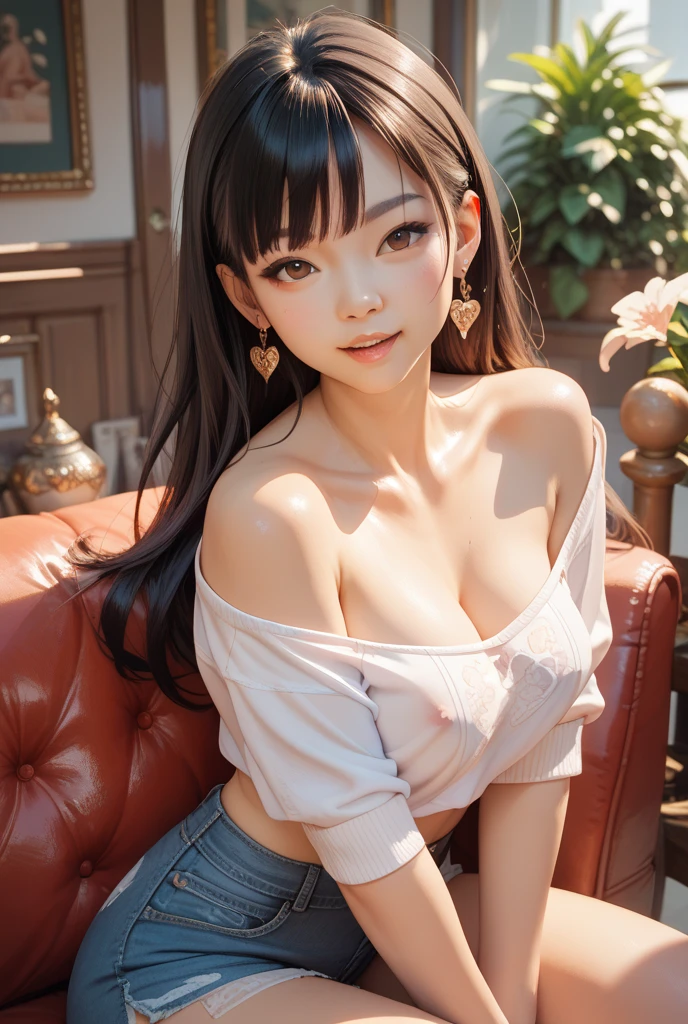 Olivia Rodrigo, 13 years old, long hair: 1.3, dark circles under her eyes, casual dress, tiny, small cleavage, nipples, pantyhose, light skin, sitting