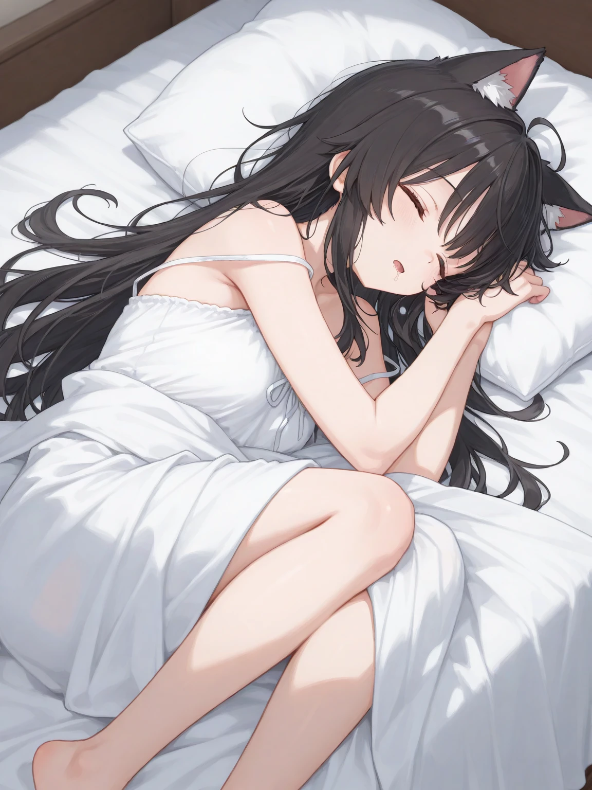 highest quality、One 30 year old older sister、Wearing a voluminous fluffy fur coat、He is lying unconscious on the roadside.、I'm exhausted、Both eyes are closed、very long and wide hair、whole body、