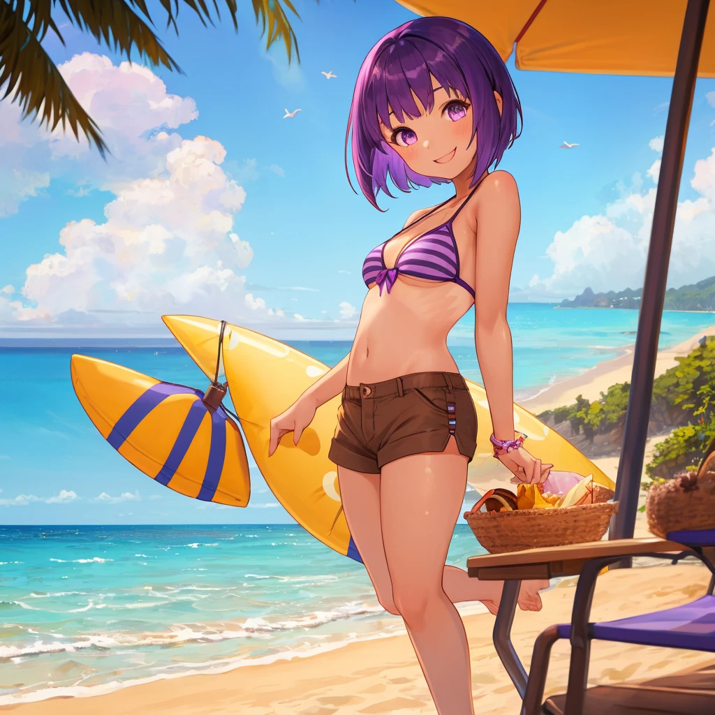 Masterpeace, Best Quality, 1 woman, 28 years old, (floral panties), bright colors, Volumetric lighting, Best shadows, Shallow depth of field, (Top quality, Amazing details: 1.25), Brilliant colorful paintings, nature, picnic, beach, sea, mountains, volleyball