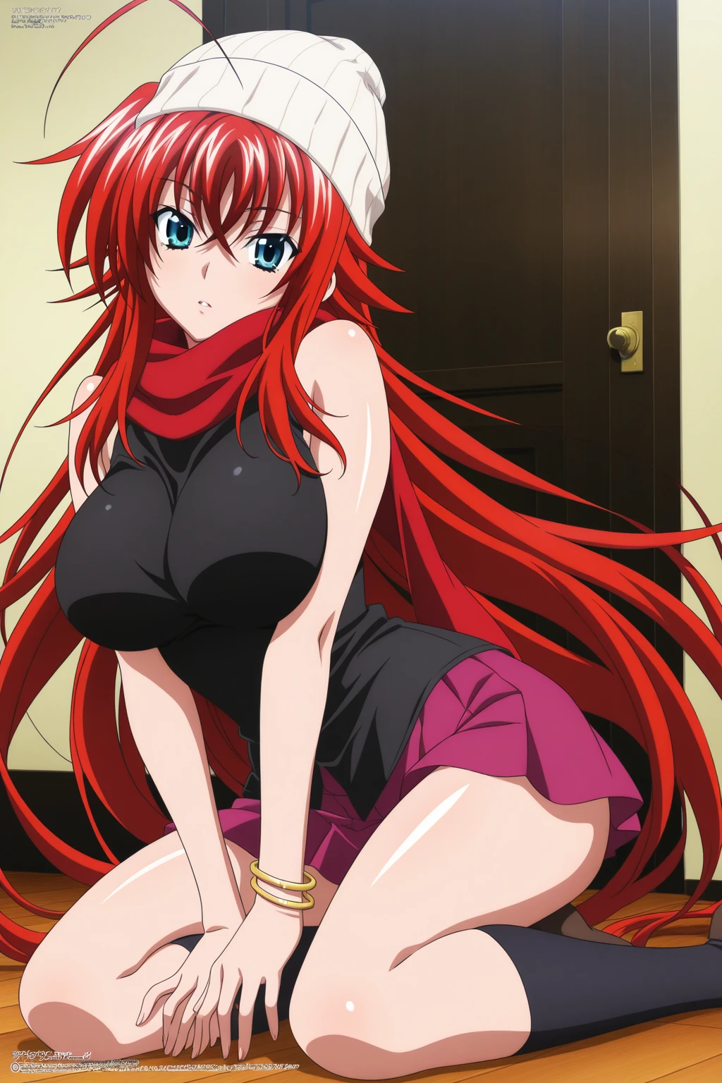 anime art style, 2d, masterpiece, best quality, very aesthetic, absurdres, dynamic shadows, atmosferic, (1girl), rias_gremory,, high_school_dxd, solo, red hair, antenna hair, long hair, blue eyes, detailed eyes, hair between eyes, bangs, medium breasts, curvy body, makeup, black leotard, bunny ears, fake ears, white bow on neck, choker, eyes up, (ahegao), tongue, saliva, (cowboy shot), (looking at viewer), bedroom, on bed, indoors