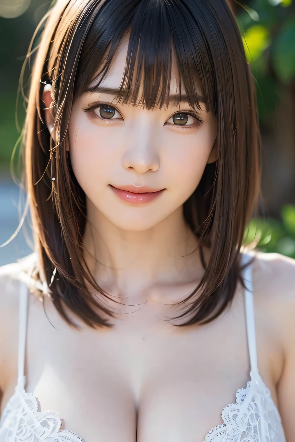 One Girl, (Beautiful girl, Delicate girl:1.3), (16 years old:1.3),(Close-up of face:1.5)、
break, (floral underwear:1.2),
break, (lush park:1.2),
break, Very beautiful eyes, (Symmetrical eyes:1.3),
break, Small breasts, Brown eyes, parted bangs, brown hair, (Upper teeth, The best smile:0.2),
break, (Eyes and facial details:1.0),
break, (masterpiece, highest quality, Super detailed, Detailed face, 8k)