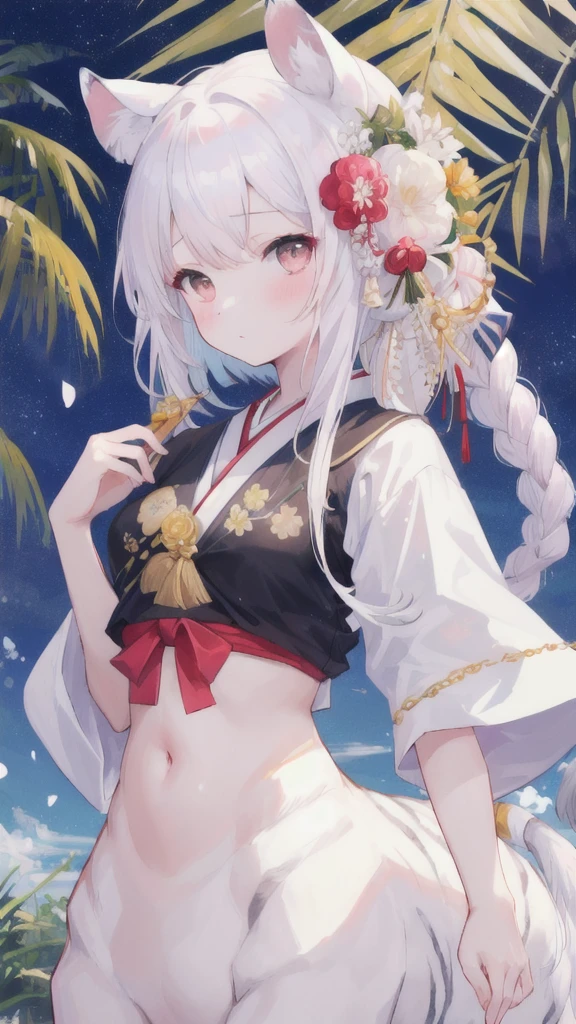 masterpiece, Excellent, daytime, outdoor, Falling Flowers, Branches, Chinese, China, 1 girl, Perfect Woman, woman with long silver hair, Gray blue eyes, Light pink lips, cold, Serious, boom, Purple Eyes, White clothes, Black clothing series, Delicate face, Delicate face, Sitting Legs, Smile,Nice butt,Beautiful buttocks