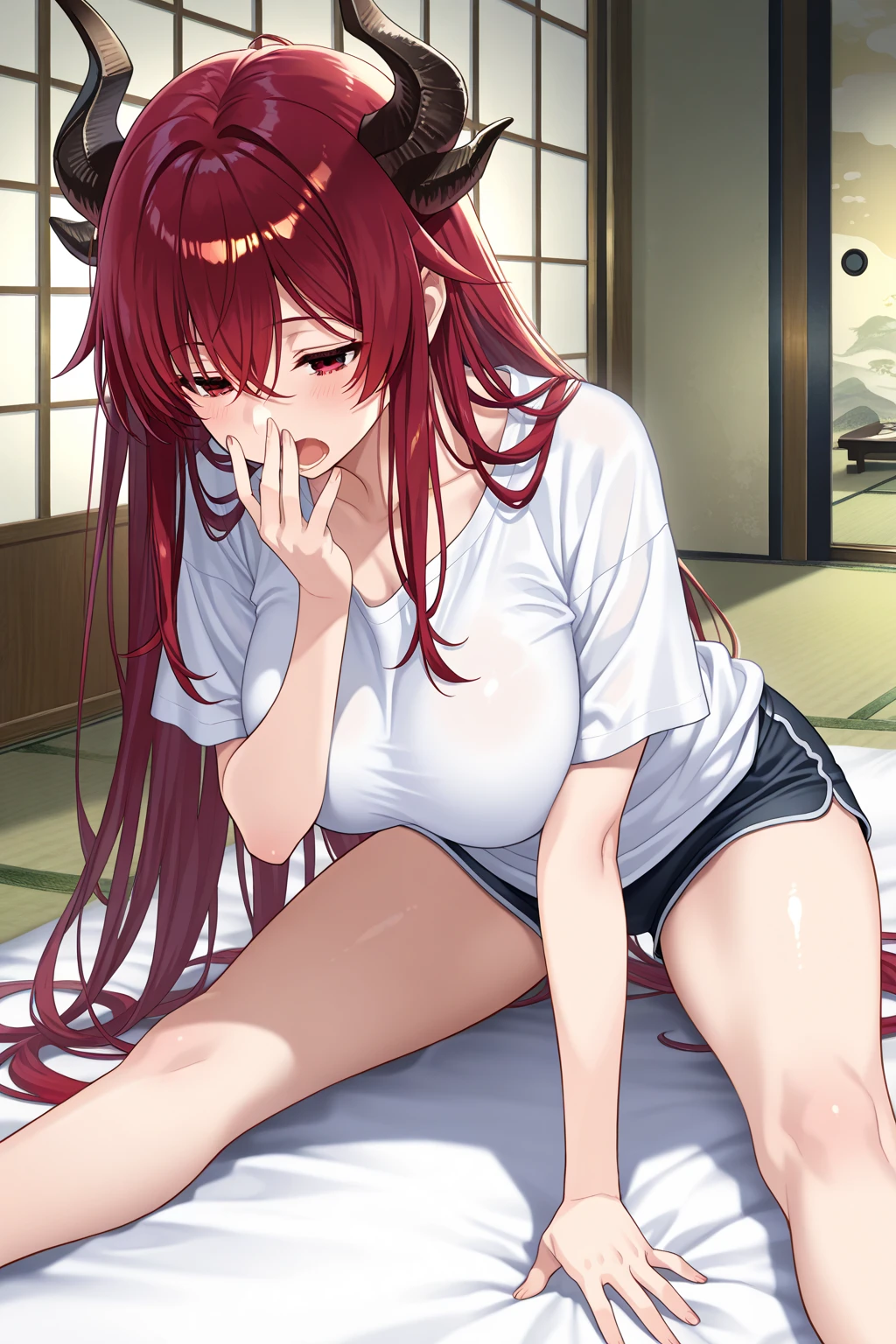 Eris boreas Greyrat, best quality, HD, detailed, detailed, jambes sexy, nsfw, Eris Greyrat, no panties, red long hairs, spreading, red pubis hairs, ultra hairy pussy, unshaved pubis, expose her ass to the viewer, horny, blush face