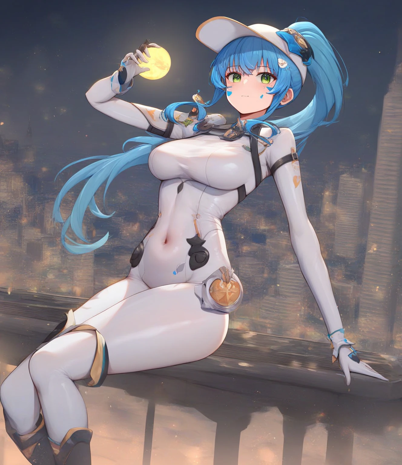 Space Warrior Girl with long light blue hair white leotard Orange jacket The jacket has、Hinomaru White panty