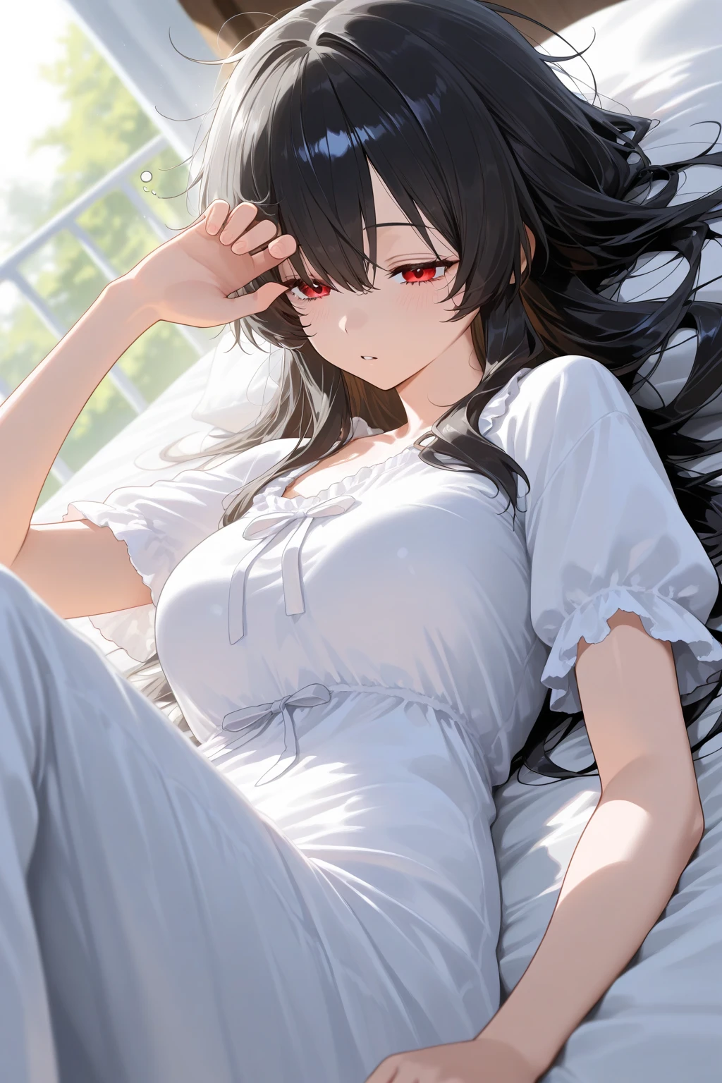 1 girl,Solo,blackhair,red eyes,Criss Cross,masterpiece,best quality,very aesthetic,absurdres,masterpiece, best quality, very aesthetic, absurdres 