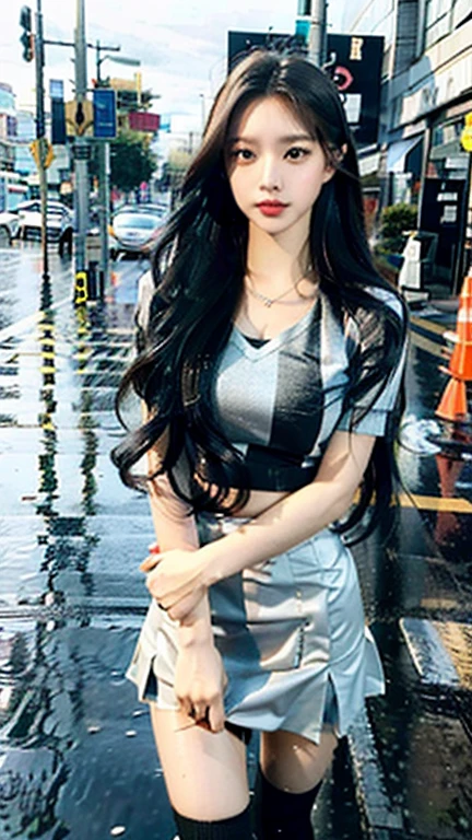 (best quality),[masterpiece],((beautiful:0.75) cute girl:0.75),(EOS R8,50mm,F1.2,8K,RAW photo:1.2),Professional,ultra-fine painting,1girl,long hair,outdoors,(front:1.3),cloud,sky,seaside background,(standing:1.3),
<lora:add_detail:0.8>, <lora:Special clothes41:0.7> Special clothes41,shirt,thighhighs,skirt,