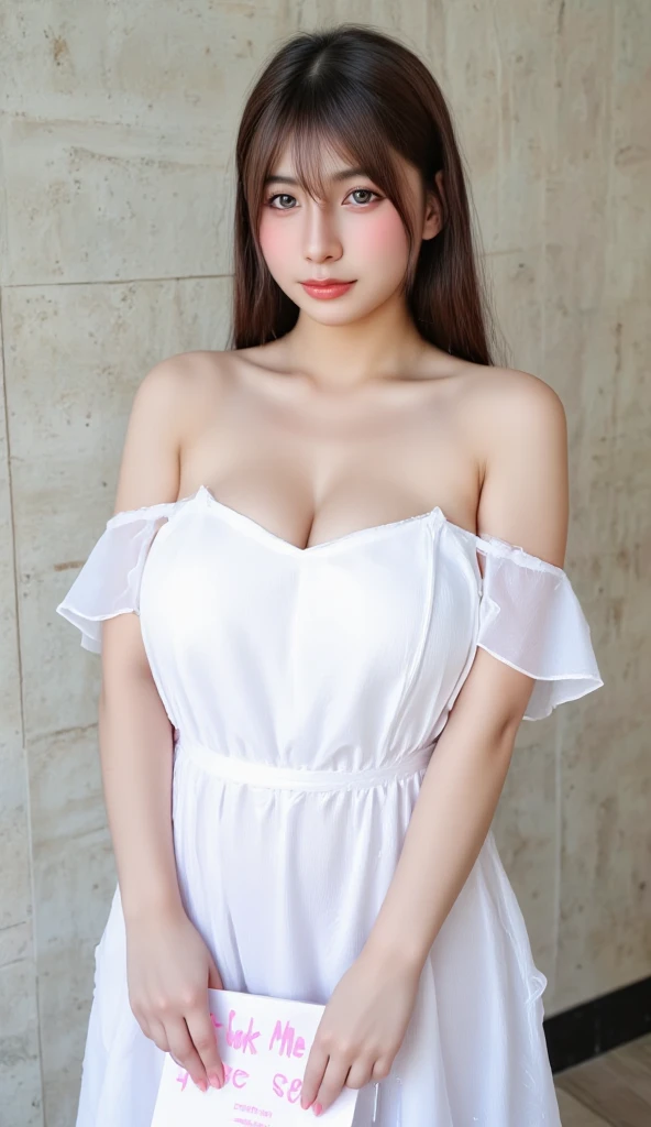 yoshizuki_iori, huge_breasts, standing, solo, sundress, masterpiece, best quality, detailed face, detailed eyes, highres,