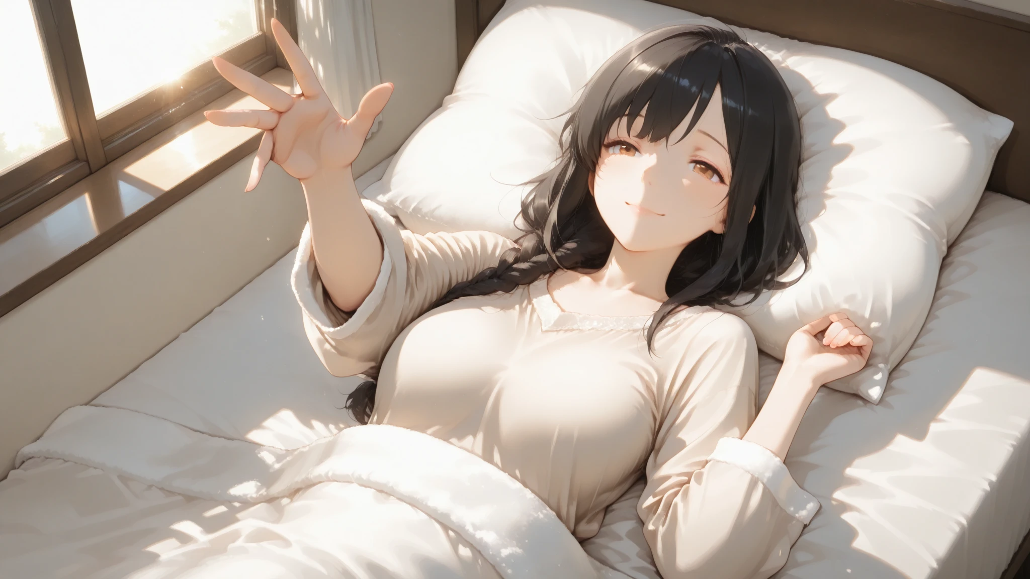 check_9,check_8_up,check_7_up,Best quality,masterpiece,4k,uncensored,lighting prefect,rating_obvious,very aesthetic,аниме BREAK 1, Brown hair,Amiya,Amiya \(polar nights\),black tights,Sitting on the bed,bedroom,Sunlight from the window,front to viewer,I look at the viewer,Shy,covering face,medium breasts in bra,legs focus,blush all over the face,foot fetishism,Open your eyes,sleepwear dress,crossed legs, foot fetish, dynamic pose