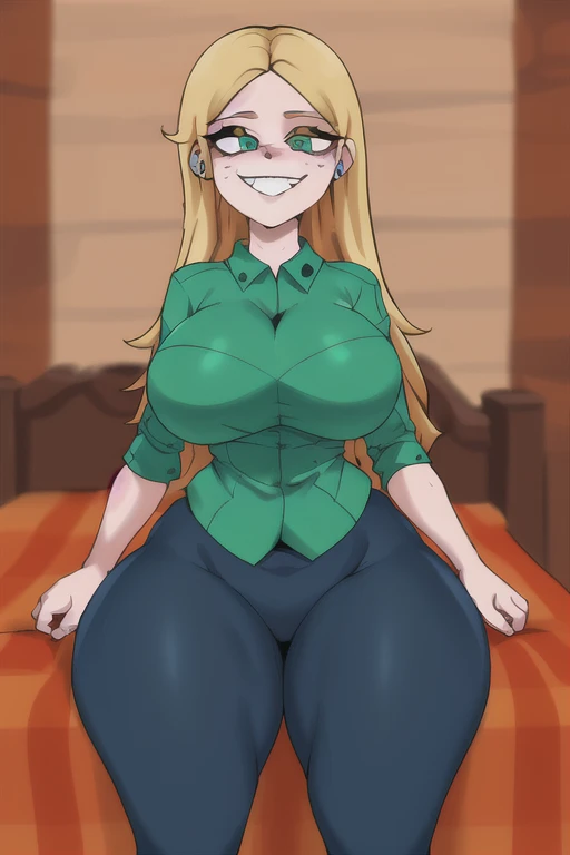 Browsing Caution, score_9, score_8_wonderful, anime, Celes Scheele, blonde, Blue headband, Green leotard, bracelet, Cleavage, Beautiful Eyes, Perfect Face, Perfect hands, Perfect Fingers, hanging breasts, Very beautiful long legs, Thighs, pantyhose. Puffy nipples, Pussy juice, ahegao, trembling, foot focus, trembling, arms behind head, footjob, Armpit Hair, Black areola