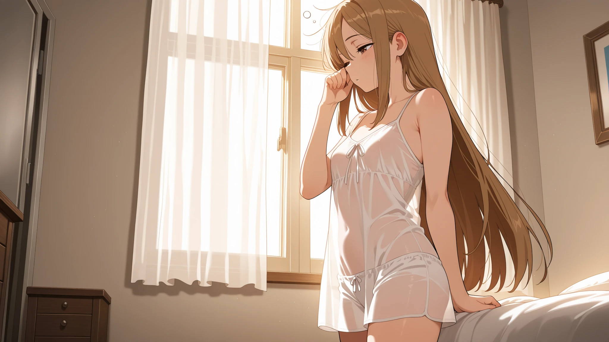Zara was kneeling near her tent. Her sheer nightgown, now rumpled and disheveled, stuck to her body, leaving no room for imagination, as she leaned purposefully, back view