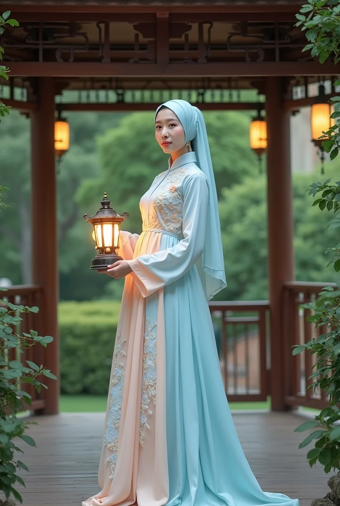 (Exquisite Beauty, 8K Ultra HD, Masterpiece: 1.3), A single enchanting woman, Slender figure with sculpted abs: 1.2, Long, wavy hair: 1.2, Colorful hijab: 1.2, Captivating eyes veiled in intrigue: 1.2, Felicitous smile gracing her flawless face: 1.2, Traditional Arabic attire: 1.1, Palatial setting, ornate patterns and shimmering fabrics: 1.2, Casually crossed arms revealing a hint of intricately designed embroidery: 1.1, Elabor