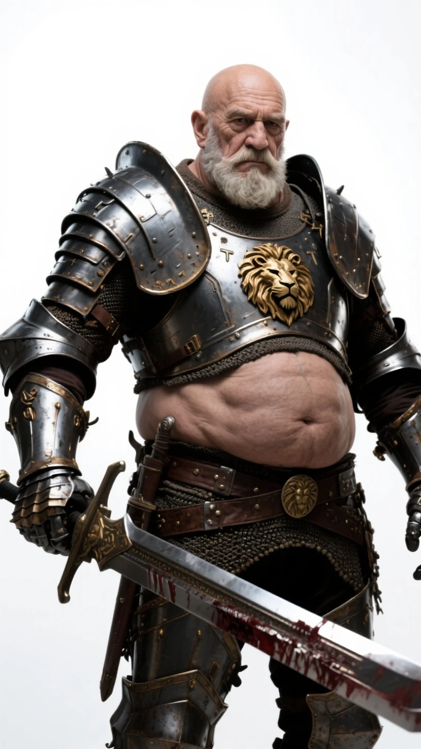old knight, wearing armor prateada, revealing armor, busy medieval mediterranean city background, muscular, wearing armor, nice bulge, sweaty body, Sunset, golden hour time, latex, sexy armor, big dick outside, holding the stick