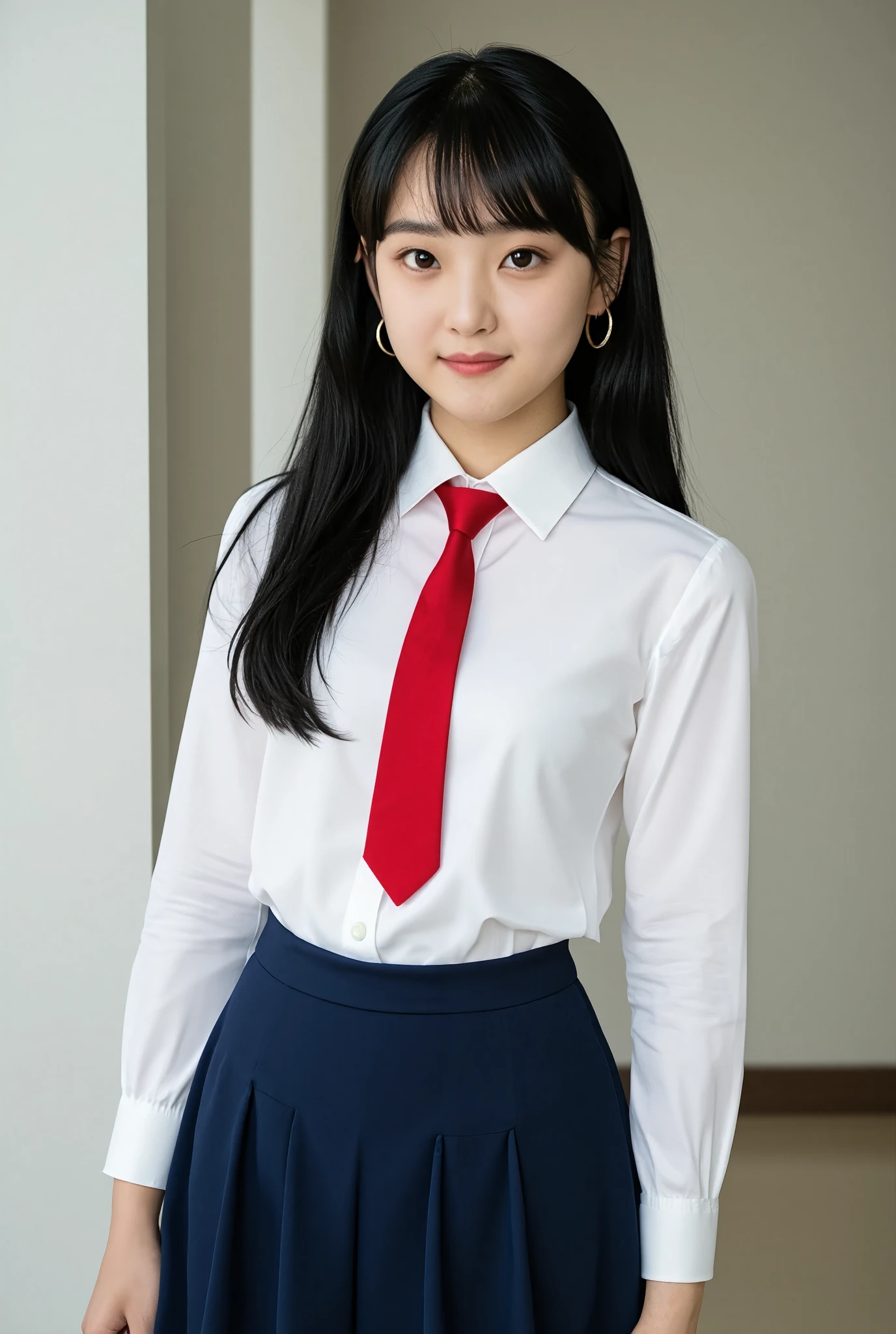 I created an image of an Asian Korean woman wearing a school uniform