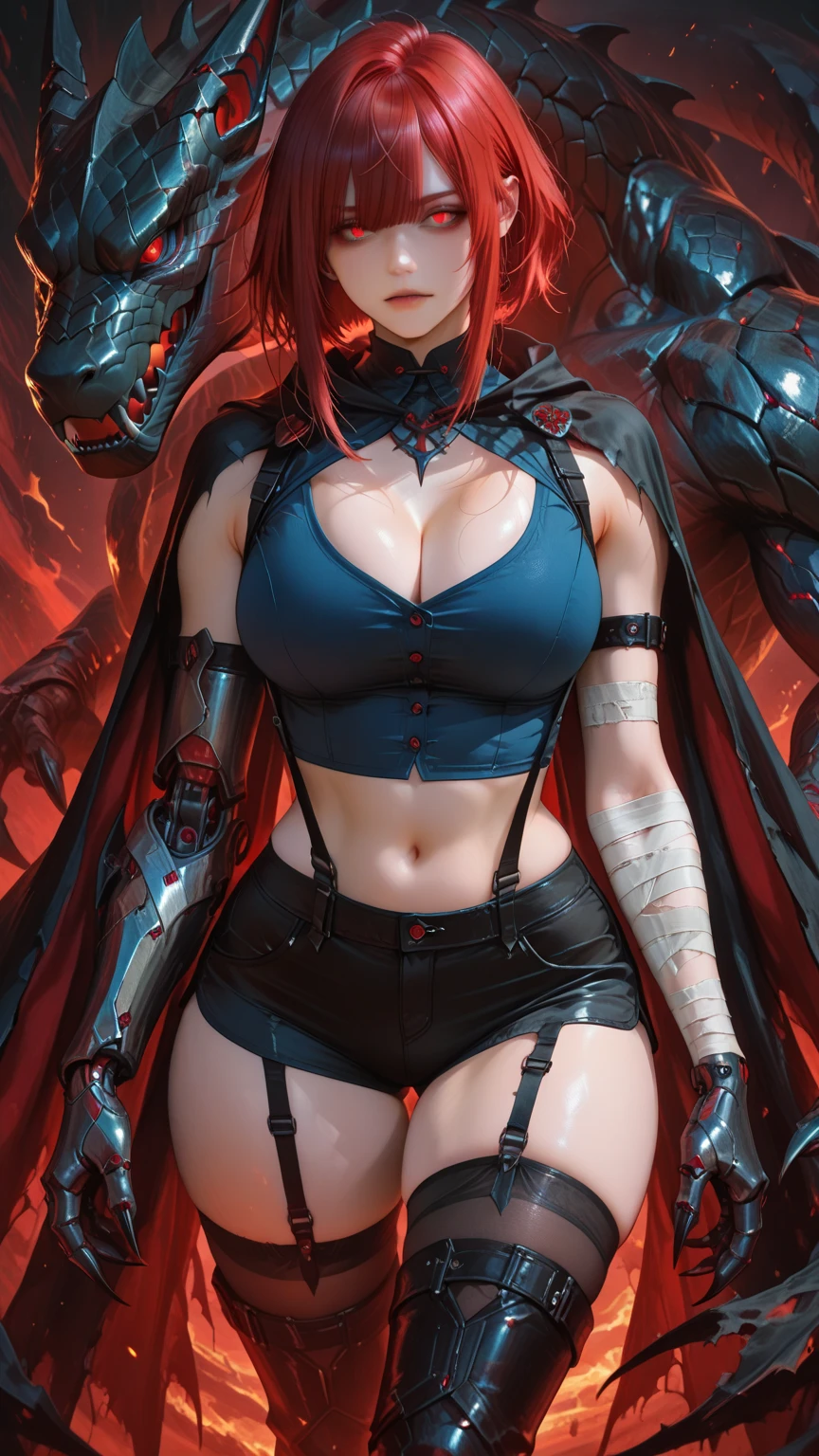 masterpiece, UHD, ((extremely detailed)), ((revealing battle suit:1.3)), (black battle suit:1.2), large beautiful breast, exposed breasts, ((sharp jawline)), slightly opened mouth, ((serious expression)), (extremely detailed face), battle stance, weapons in hands, ((clear hands)), ((detailed hands)), (holding weapon in hands), ((battle stance pose:1.3)), (war background:1.2), war going on in the background, ((detailed soldier:1.2)), looking at the viewer, front view, historical, dynamic pose, (dynamic battle stance), sole girl, 1girl, ((exposed cleavage)), red hair, red beautiful hair, detailed red hair,8K,beautiful mature female demon, three horns, cruel smile, red skin, Sexy fire-shaped chest armor, wreath wrapped in fire, (fiery eyes:1.2), tempt me, take your soul, Underworld earth background, (masterpiece), (realistic:1.4), RAW, highest quality, ultra high resolution, rich colors, Backlight, cinematic lighting, film grain, RAW, 50mm lens, Nikon D850, warm colors,super realistic skin,inside a dark dungeon,very big breasts,depiction looking down from above,red mohawk hair,(Masterpiece, ultra detailed: 2), (best quality: 2), (beautiful woman: 2), (beautiful face: 2), viking warrior woman, muscles, very big breass, sexy,(1 girl), (megan fox:1.25), Beautiful vampire girl dressed in ornate medieval vampiric full body armor, (pure white skin:1.25), (perfect fingers:1.24), (extreme muscular definition:1.5), (vampiric body armor:1.25), (huge muscular arms:1.5,) (10-pack abs:1.4), (lots of veins:1.25), Ultra Realistic, Very detailed face and eyes, a true masterpiece, with an atmosphere of horror, gothica, blood, haunted cathedrals