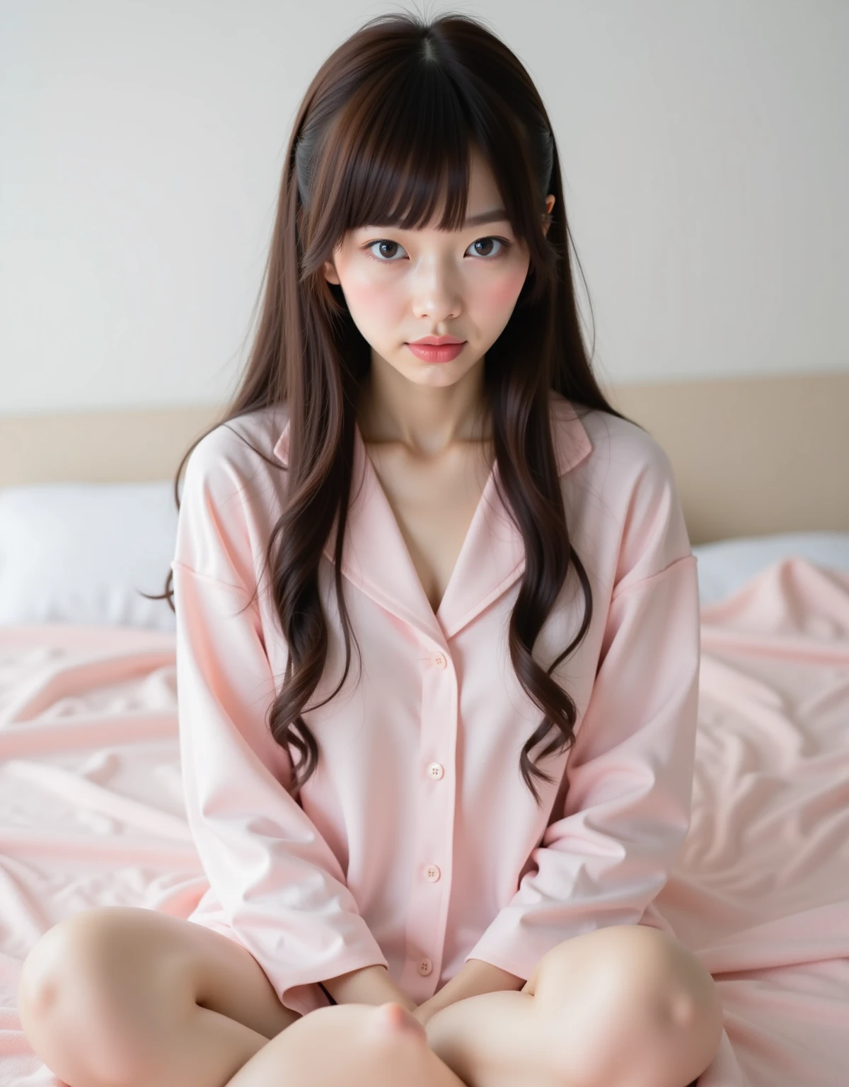 girl  sleeping、22 years old、逼真、Wearing pink pajamas、Has black hair。insertion、Female genitals、masturbation、touch and play、Panting face