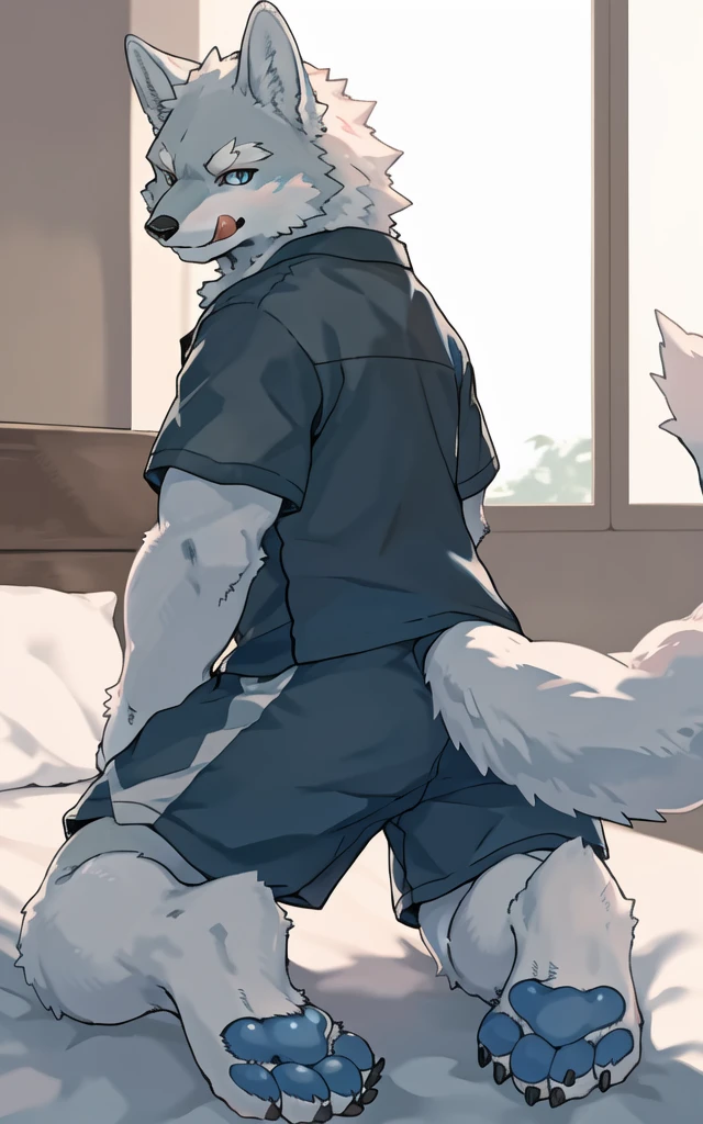 ((nsfw)) Solo, A cute anthro white fox male, male, all white furry body, male, (cute snout:1.2) full body, black nose, ((by hyattlen, by fumiko, by claweddrip)), 4 toes, simple blue eyes, detailed eyes, with black iris, short light grey hair, highly detailed, fluffy blue tipped tail, fluffy blue tipped ears, soft and warm chest, relieved expression, blushing, blush, toned body, wearing blue sweater, blue sweater, pants on the ground, erected , cute erection, genitals, dry hair, tight asshole, plump ass, wet body, wet glossy ass, glossy, side view profile, lower body profile, sweating, master bating, milk spilling all over the ground, bubbly milk, puddle of milk, underneath, leaking milk, bubbles in the puddle of milk, not looking at viewer, eyes wide open, eyes wide open, mouth slightly open, tongue out, tongue, panting, well drawn hands, good anatomy, facing away, short hair, public parking lot, hiding between two cars, cement details, night sky, parking lot background, city in the distance background, crouching, full body shot, full body shot
