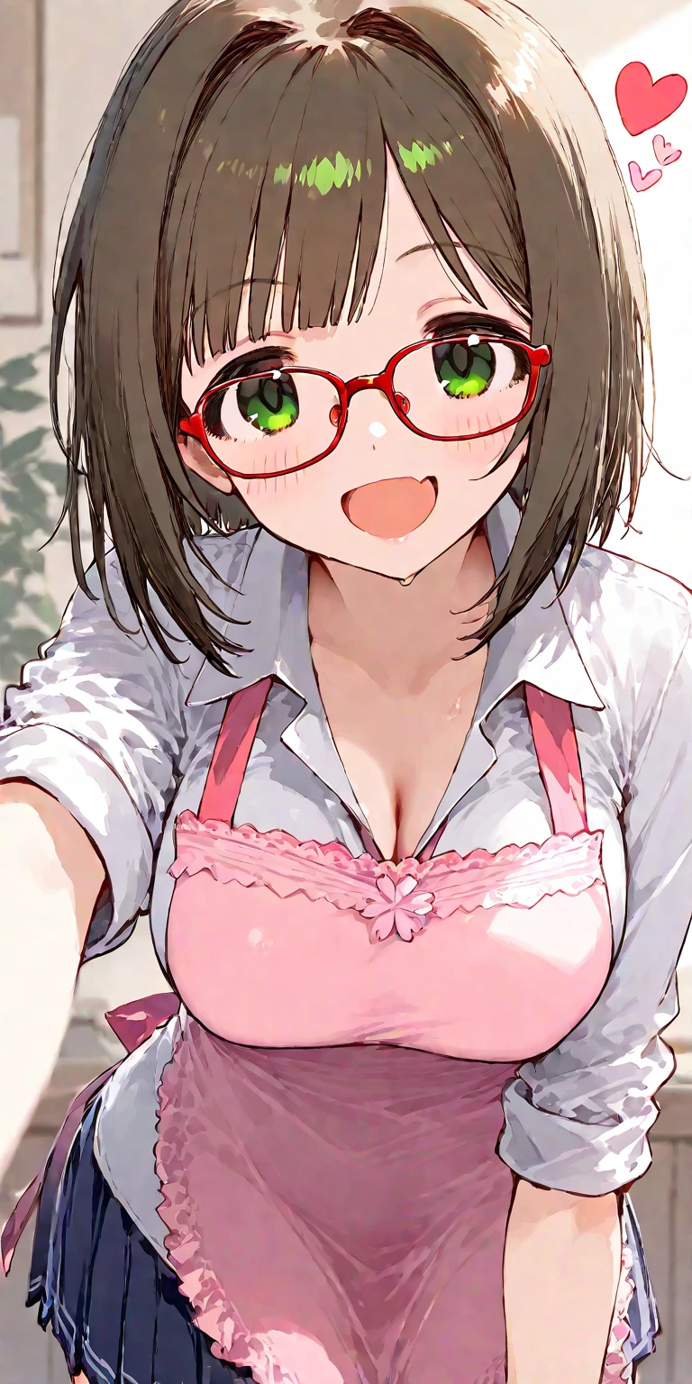 (pov Swimwear style) (beautiful body), (solo:2, 32 yo, bob brown hair short hair cute woman, sexy green eyes, glasses, ??????? smile, love mode, medium tits), (in a glamorous Tube top bikini swimsuit), break, in the Swimsuit changing room, background Double Exposure love hearts, BREAK, perfect ???????, masterpiece, best quality, 16k, beautiful detailed love, sexy, daydreaming expression.