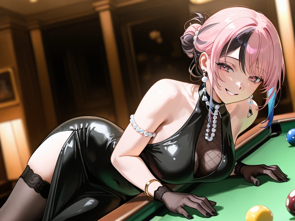 (high-level image quality), (high quality), (high resolution), (detailed), (masterpiece), beautiful woman, ((caucasian)), green eyes, red hair, short hair, dark red lipstick, busty, slender body, Detailed eyes, perfect eyes, Detailed face, sensual dress, backside, seductive face, nsfw, ((club)),