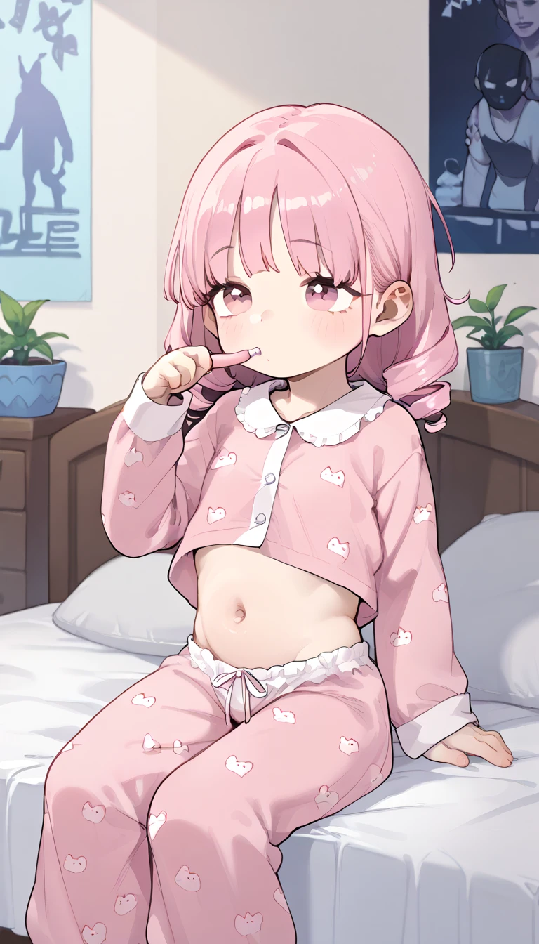 sexy sister ,adult, anime comic, 3 frame comic, full body, pajamas, mad, pink hair, 2 ponytails, nude, pussy showing