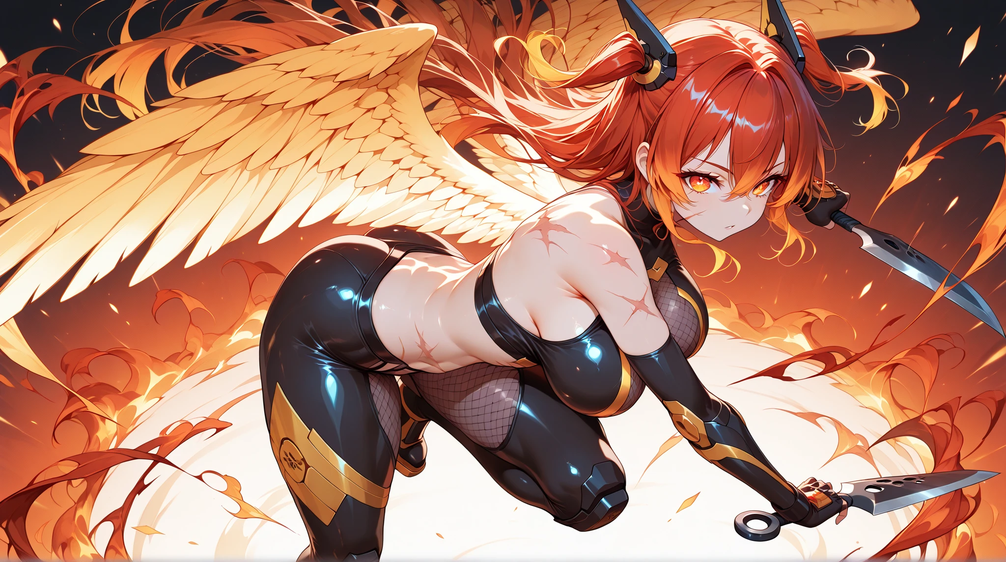best quality,4k,8k,highres,masterpiece:1.2),ultra-detailed, extremely detailed eyes, extremely detailed body, (large masterpiece digital art), (detailed manga illustration), (detailed line art), ((perfect anatomy)), (intricate details:1.3), (ultra-detailed:1.3), (illustration:1.3), (sharp focus:1.3), (natural lighting:1.05), (vivid colors:1.3), (masterpiece), (best quality:1.4), (perfect anatomy:1.4), high quality, expressive eyes, full body, detailed face, beautiful face, perfect face, 1 girl, tall girl, ((blonde hair)), (red hair), multicolored hair, two-toned hair, ((dark skin)), (((dark skinned female))), griffon, large breasts, thick thighs, very long hair, bare shoulders, denim, (short shorts), dynamic pose, silver jewelry, choker, animal ears, (lion ears), (lion tail), thigh-highs, ((animal ears)), skin dentation, curvy, monster girl, heterochromia, (orange eye), (icy blue eye), ((wings)), feathered wings, black feathers, green glowing feathers, thigh gap, (white shirt), black leather jacket, thigh boots, dynamic lighting, cinematic lighting, smiling, ((Greek ruins background)), Atey Ghailan, Jeremy Mann, Greg Manchess, Antonio Moro, trend in ArtStation, trend in CGSociety, Intricate, High Detail, Sharp focus, dramatic and photorealistic painting art by Midjourney and Greg Rutkowski, Jeff Bridges, ((cartoon style)), Marvel Cinematic Universe style