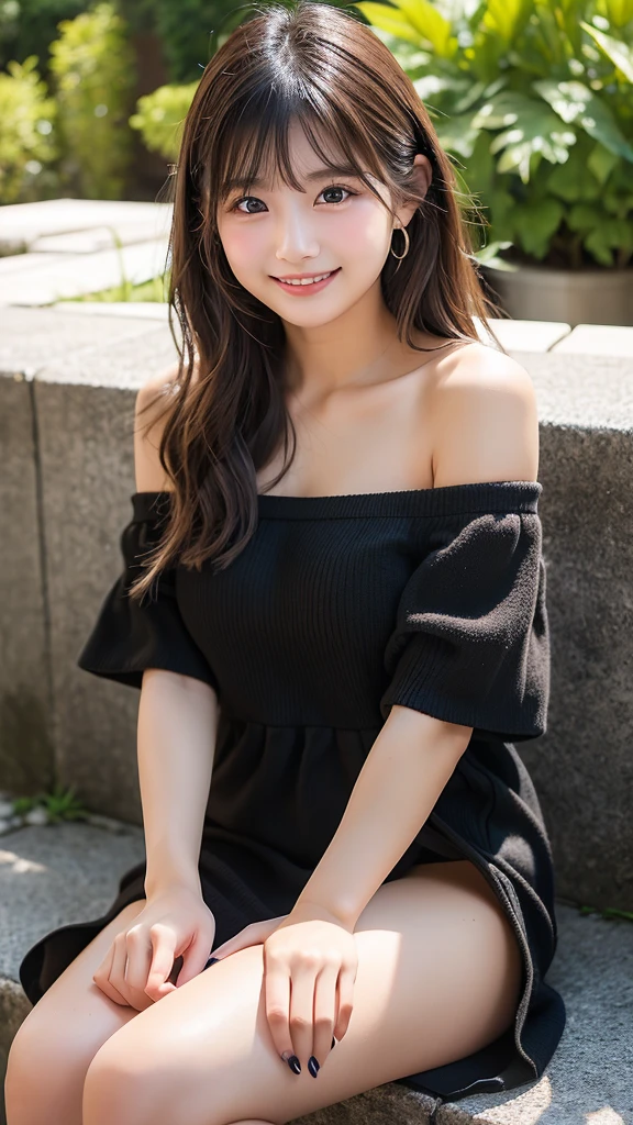 High resolution、high resolution、8k、Real Live Action、(((Tabletop:1.4, Highest quality:1.4)))、Physically Based Rendering, Portraiture, Super beautiful sexy woman, 18-year-old, Small, large eyes, Fine thin eyebrows, Eye highlights, Half-up dark brown hair, Highly detailed face and skin texture, Sharp focus, Clear focus:1.2, Slender beauty:1.4, Slim Abs, Oval Face, Lip gloss, Distinct facial features, A kind smile, Are standing、(((tight black dress)))、Lift the dress yourself, Exposing shoulders, No shoulder strap, No sleeve, No arm covers, ((European cobblestone road at night:1.4)), Warm street lights,(((Beautifully aligned and white teeth)))、Sparkling eyes、Sparkling eyes、Lip glossで輝く唇