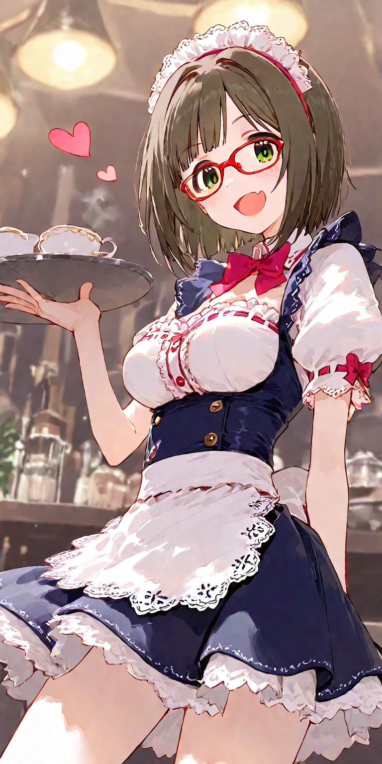 score_9, score_8_up, score_7_up, source_anime, 1girl, orange hair, orange eyes, low ponytail, cat ears, small breasts, eyeglasses, micro bikini maid, headdress, blouse, skirt, apron, areola, (anxious:0.8), light smile, private room, mansion,