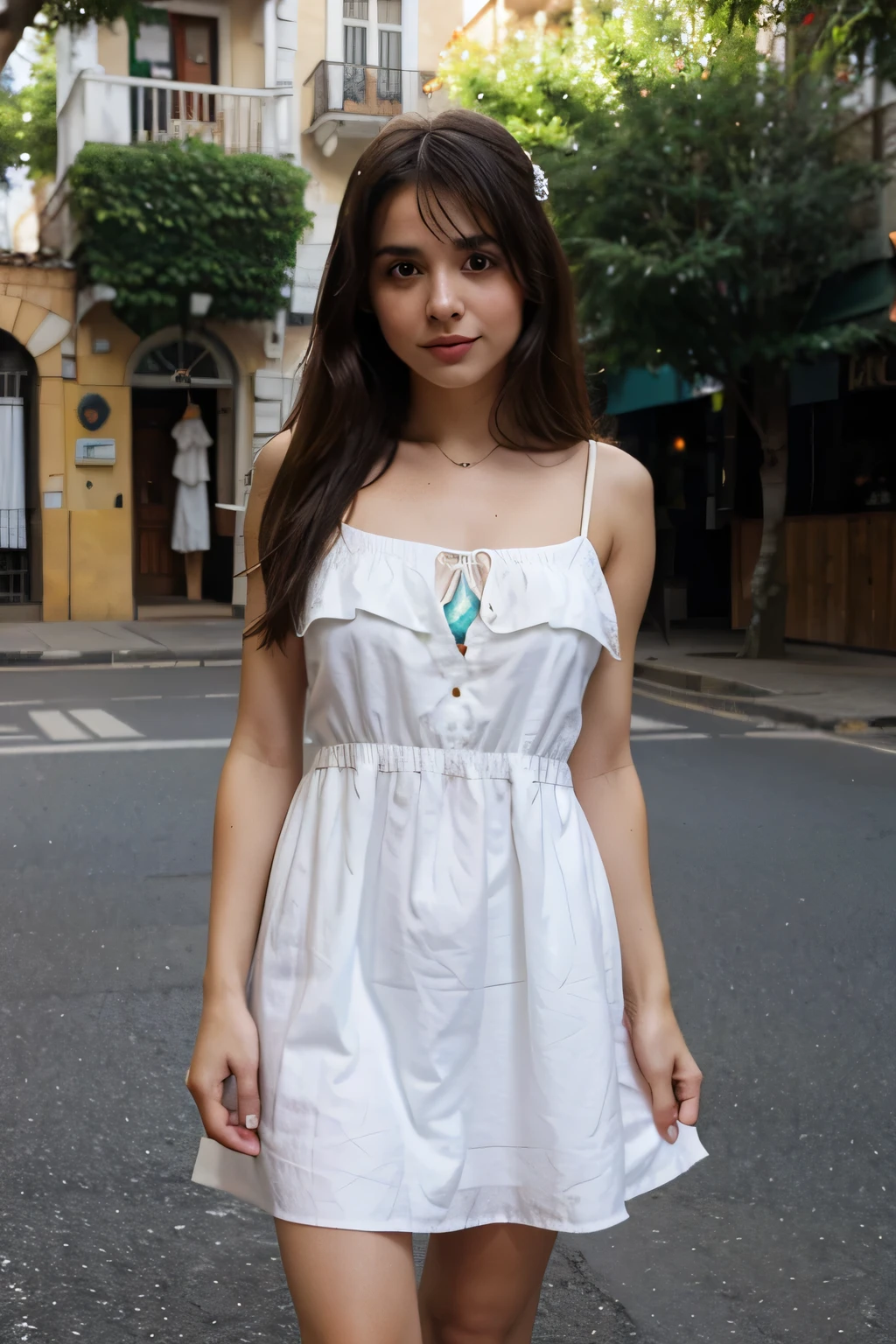 arafed woman in a White dress posing for a picture, wearing White dress, a beautiful woman dressed in white, wearing a White dress, wearing a cute White dress, White dress, wearing along White dress, pretty White dress, elegant White dress, long White dress, fitted dress, in white clothes, wearing a short wet white dress, white dress