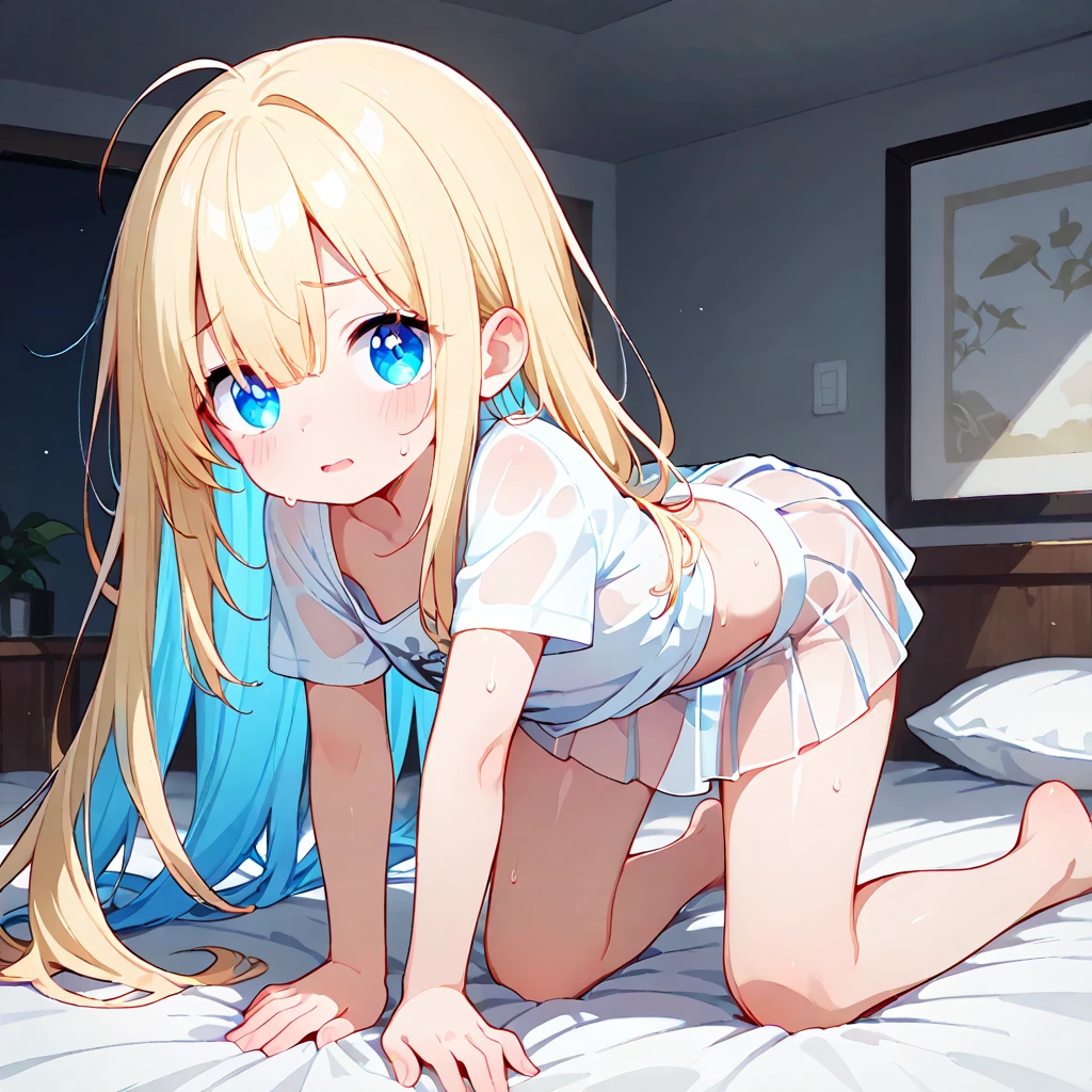 ((Ultra High Resolution, Photorealistic, Realistic, Best Quality, Photorealistic)), ((8K, Raw Photos, Best Quality, Masterpiece)), (Photon Mapping, Radiosity, Physically Based Rendering, Auto White Balance), ((Tono Akiba))), (High School), (Tsundere), ((Full Body)), (((Official Art)), Technical Sense, Top Quality, Masterpiece, Illustration CG, Unity, Wallpaper, Amazing, Fine Detail, Very Delicate and Beautiful, Very Detailed, Sharp Focus, Rich Background, Blurred Background, (Real People, Photos), (High Detail Skin, Visible Pore)))), ((Face Close-Up)), ((Small Breasts)), (Sky Blue Eyes), (Long and Glossy Blonde Hair), (((glaring)), (On the Bed)), ((Ecstatic look) ), (being caressed in the oral cavity),