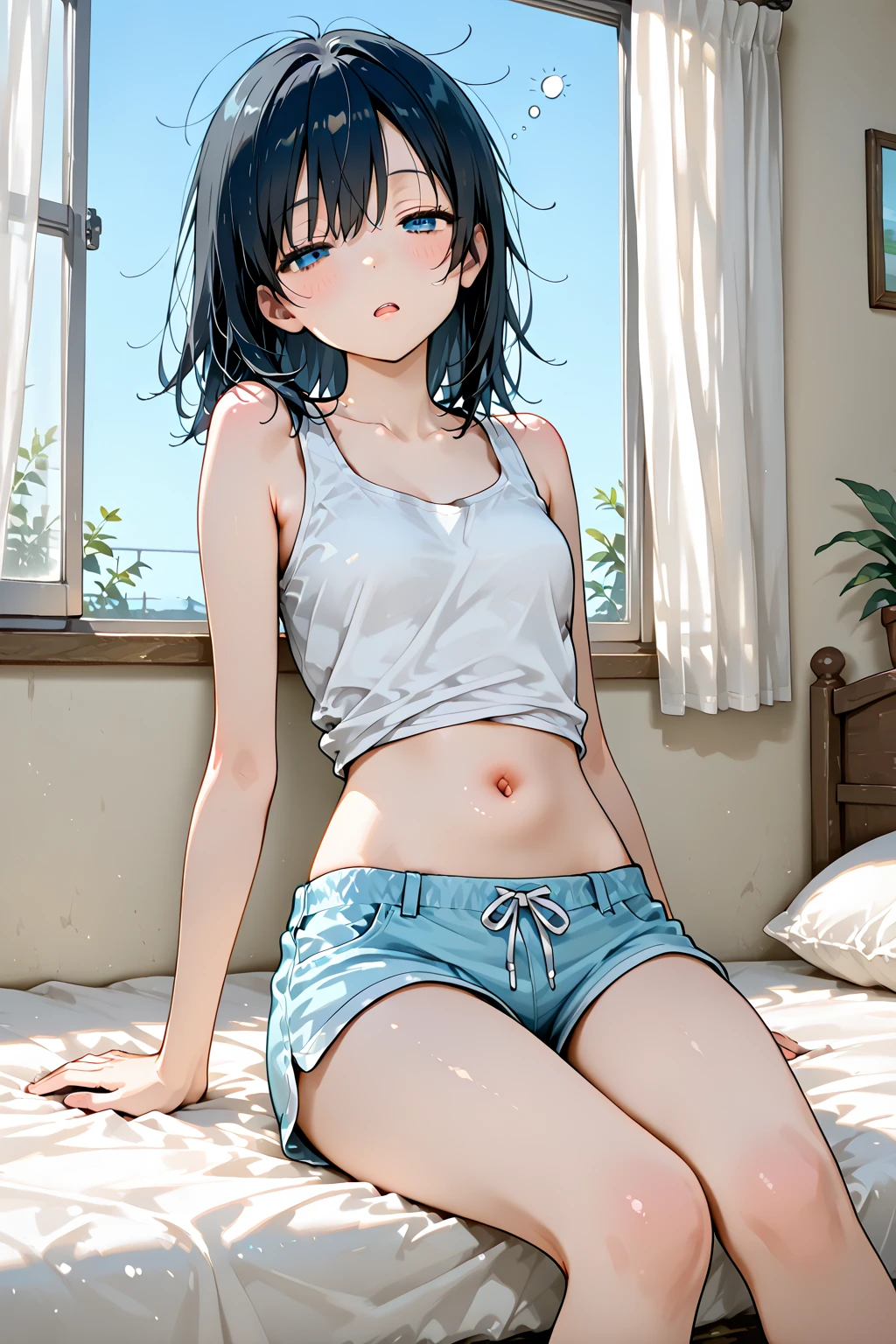 masuter piece、top-quality、masutepiece、Sitting on a chair、face in view、(front-facing view:1.5)、Girl undergoing a medical examination、(Roll up your clothes with both hands and expose your chest 1.5)、The nipple is visible、School Infirmary、embarassed expression、(The nipple is visible:1.6)、(Smaller chest:1.9),((one girls))、、(short-hair)、 (Denim skirt)、Cotton panties、a miniskirt、Realistic body、
