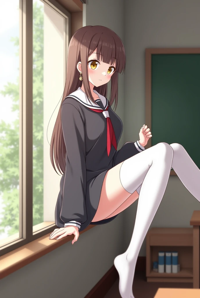 nsfw,suzune horikita, Red eyes:1.3,Grassland,cowboy shot,(((knees up))),Medium chest,Hair Ribbon,Red blazer,uniform,White panties,(pussy cameltoe:1.0),