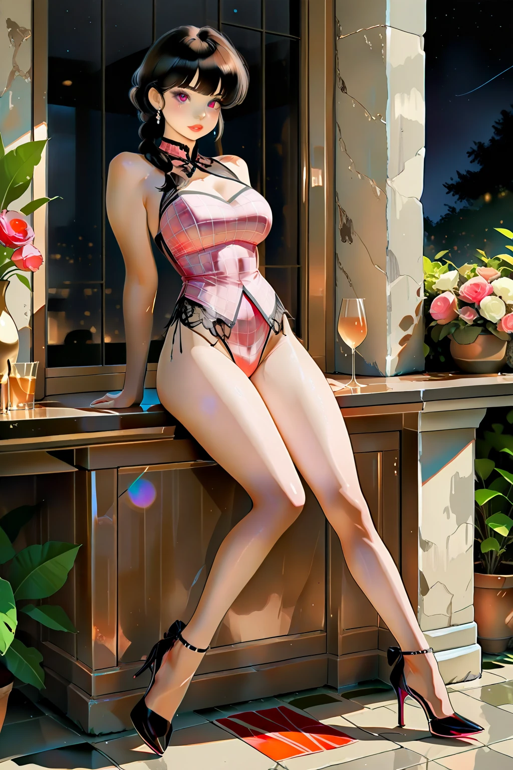 Sexy short-haired girl in a swimsuit