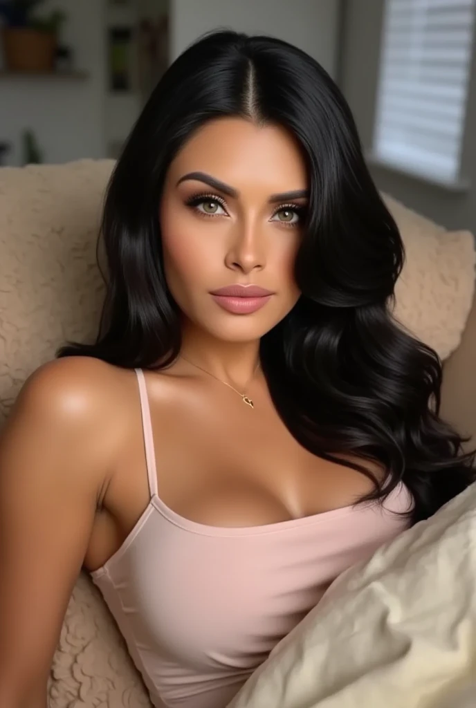 a close up of a woman in a white dress standing in a bedroom, madison beer girl portrait, soft devil queen madison beer, gorgeous latina face, violet myers, photo of a beautiful woman, clear portrait of demi rose, portrait of demi rose, madison beer, olivia culpo, flawless olive skin, beautiful mexican woman, young woman with long dark hair